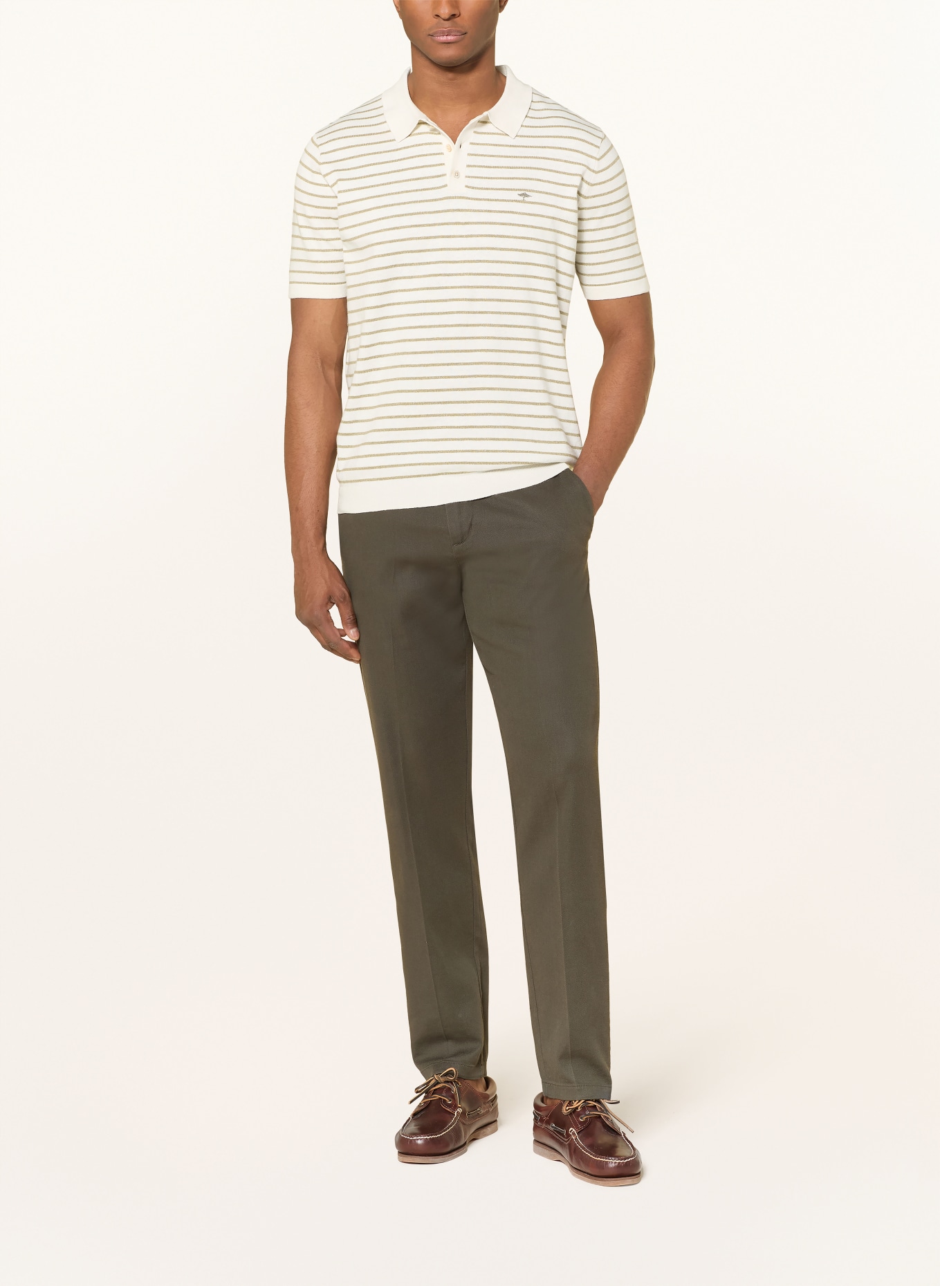 FYNCH-HATTON Gebreid poloshirt: CRÈME / KAKI