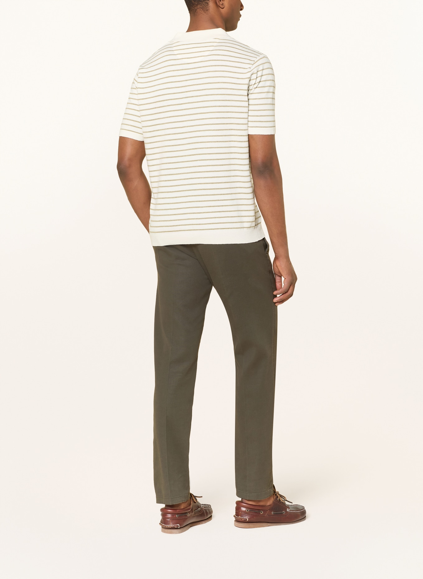 FYNCH-HATTON Gebreid poloshirt: CRÈME / KAKI