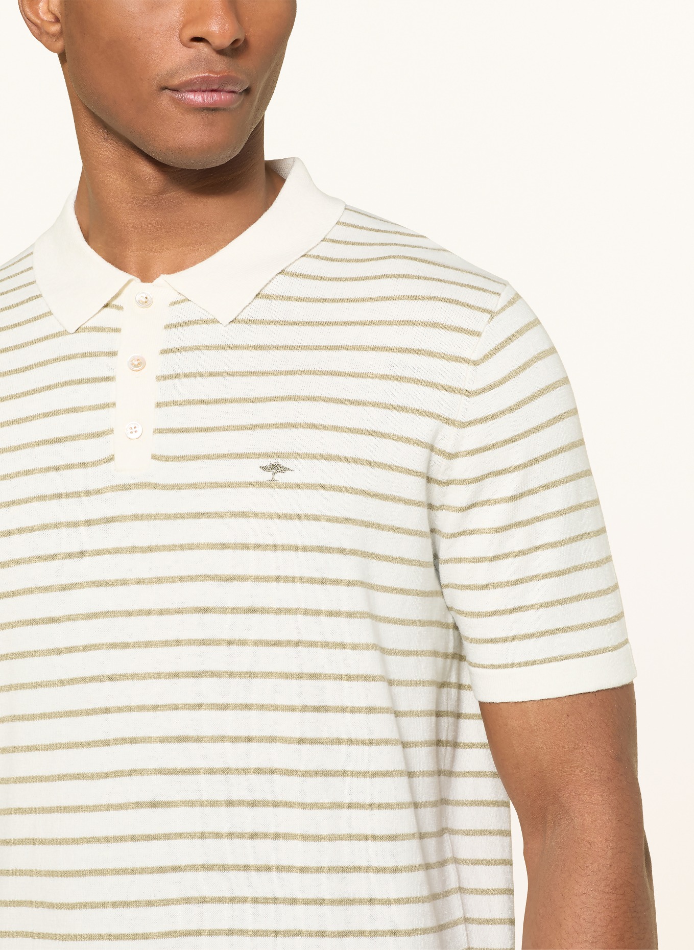 FYNCH-HATTON Gebreid poloshirt: CRÈME / KAKI