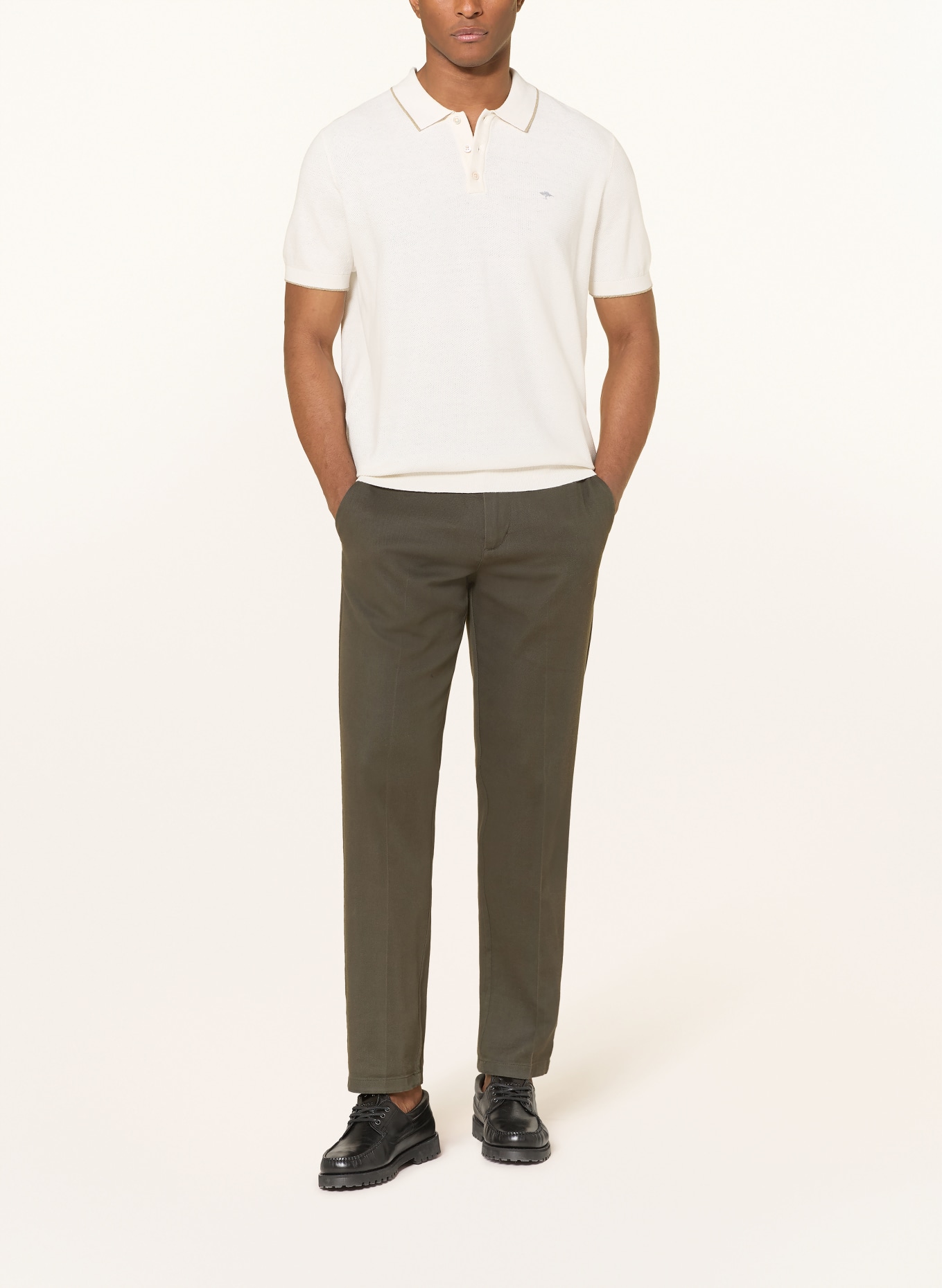 FYNCH-HATTON Gebreid poloshirt: CRÈME / KAKI