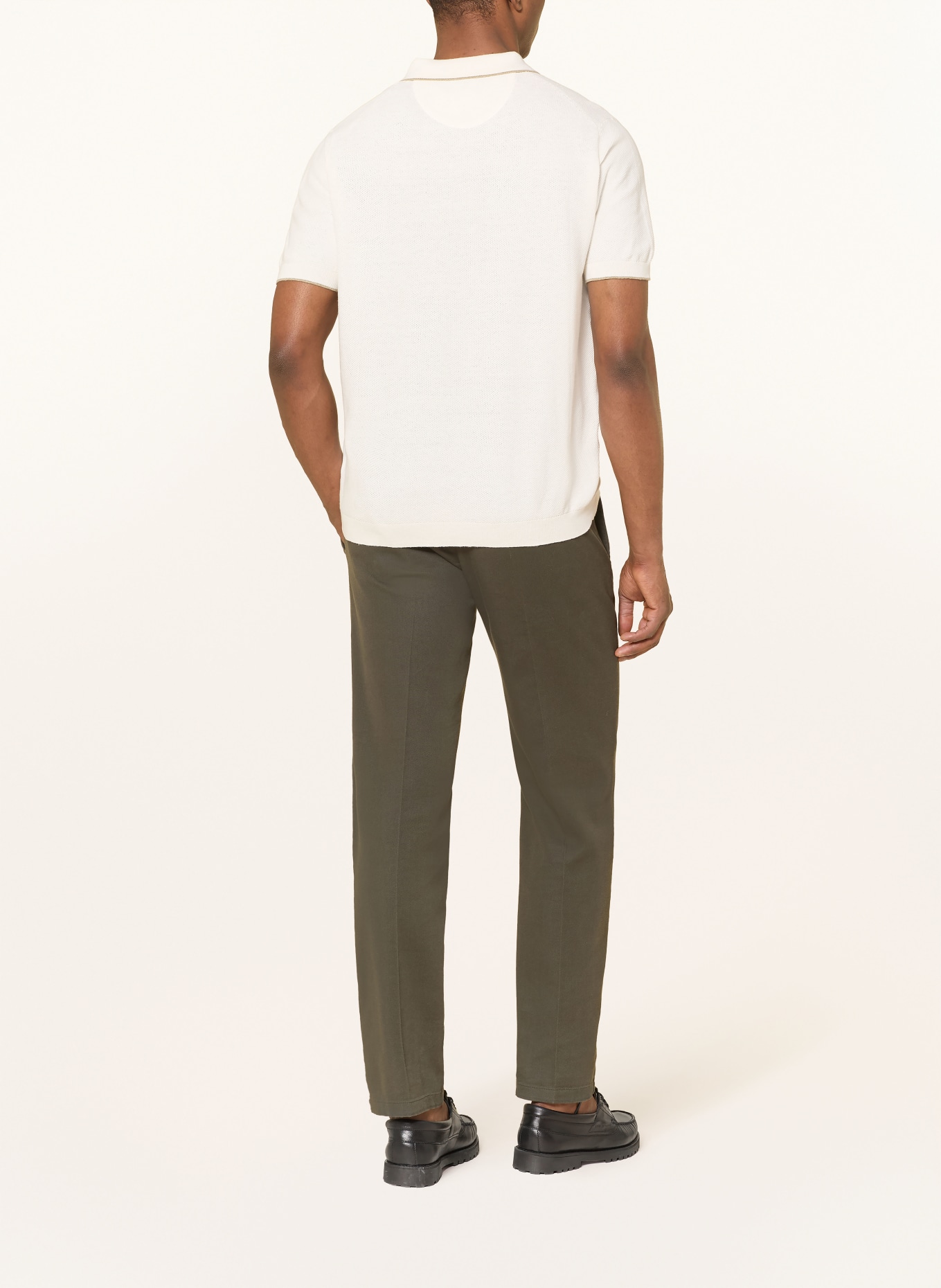 FYNCH-HATTON Gebreid poloshirt: CRÈME / KAKI