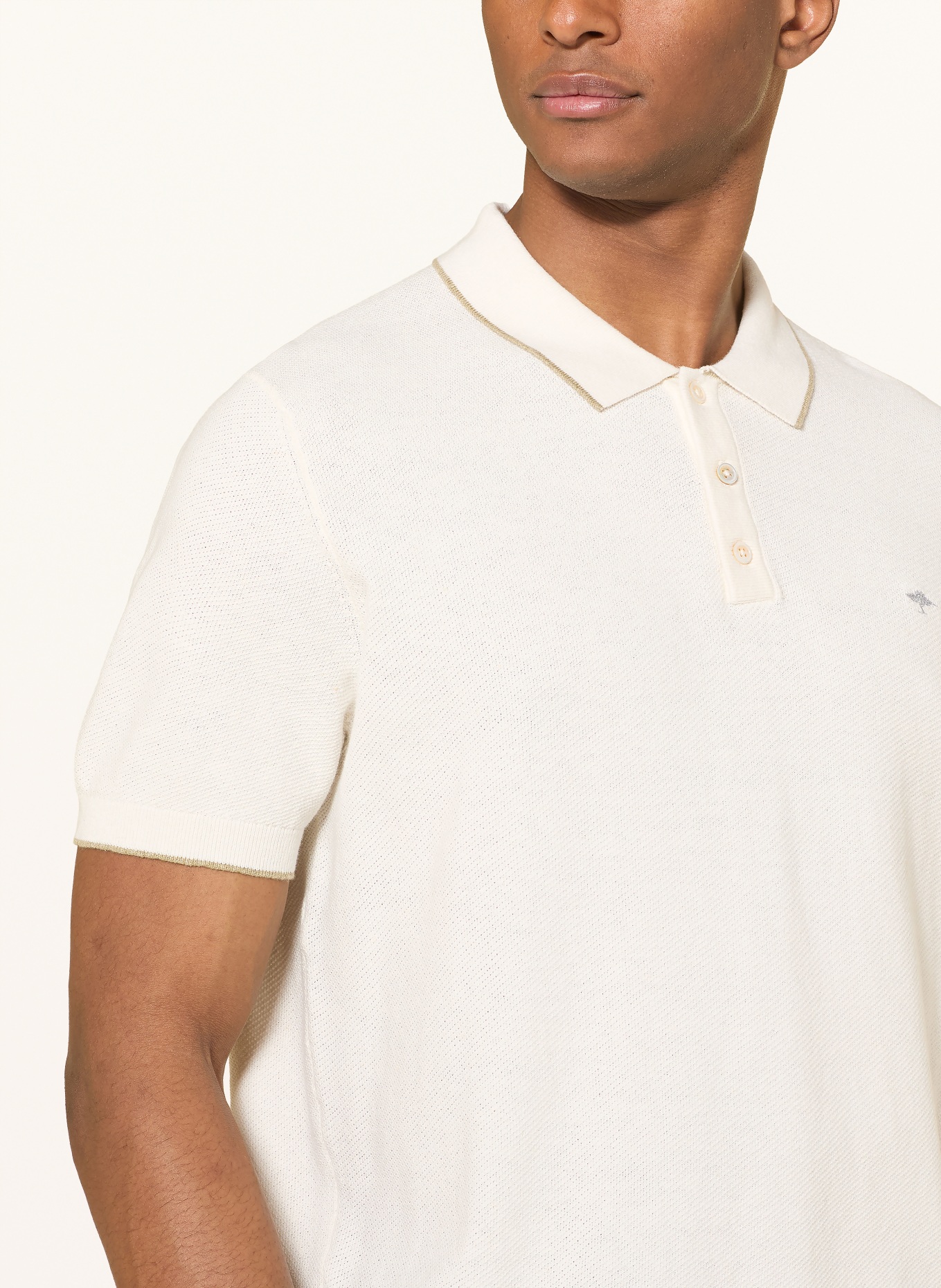 FYNCH-HATTON Gebreid poloshirt: CRÈME / KAKI