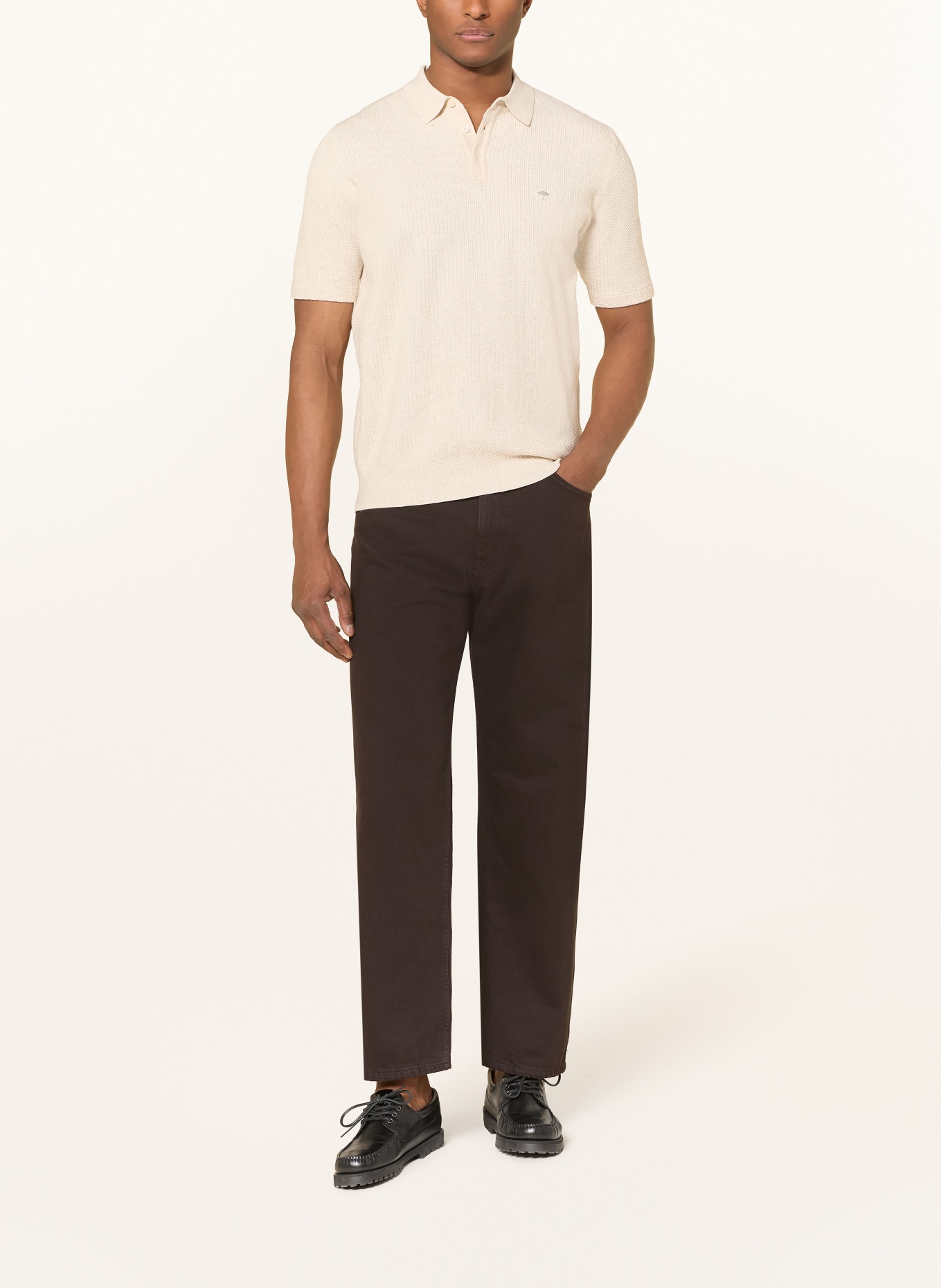 FYNCH-HATTON Gebreid poloshirt: ECRU