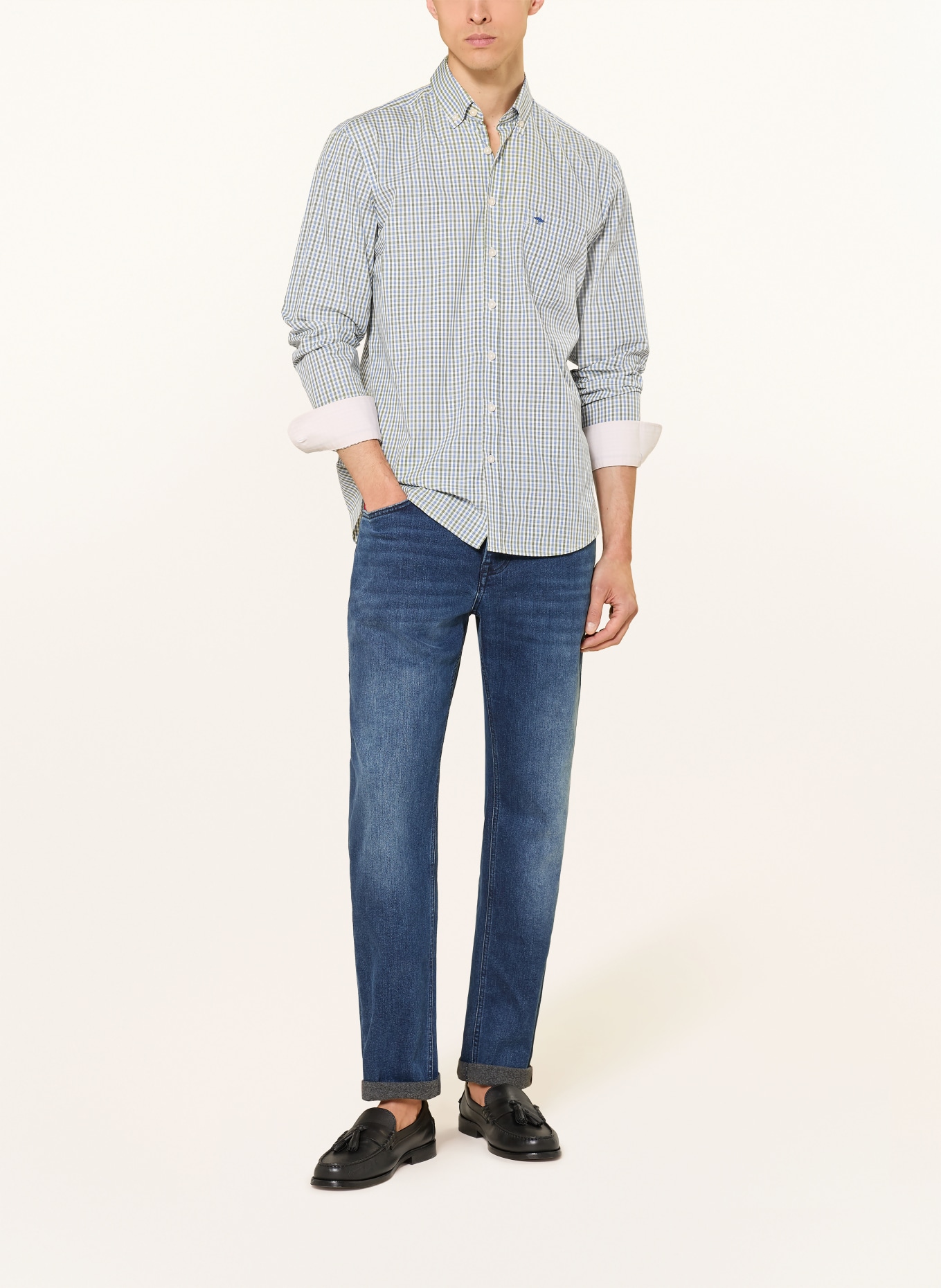 FYNCH-HATTON Hemd Regular Fit: GRÜN / BLAU / WEISS