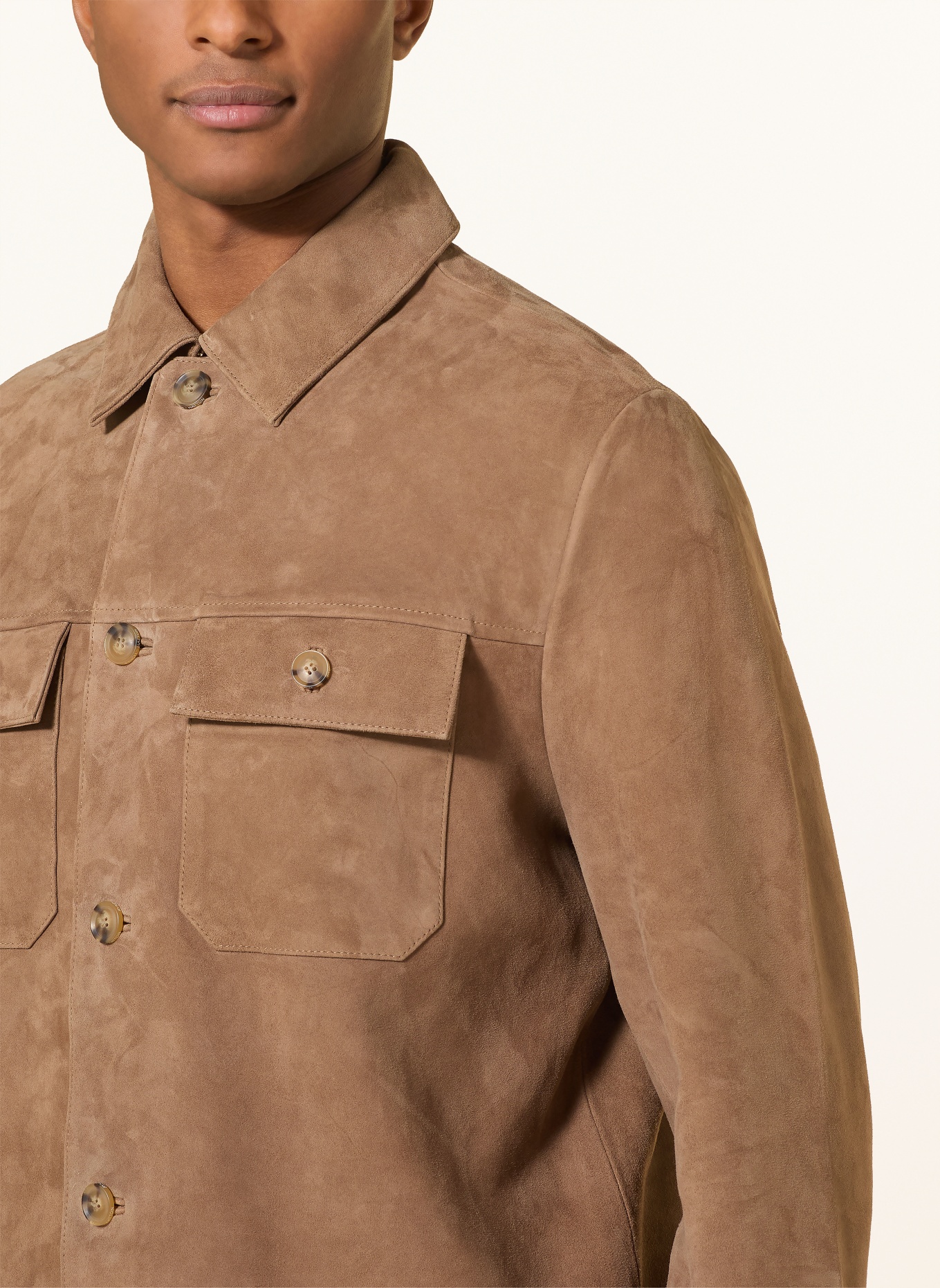 FYNCH-HATTON Leder-Overshirt: BRAUN