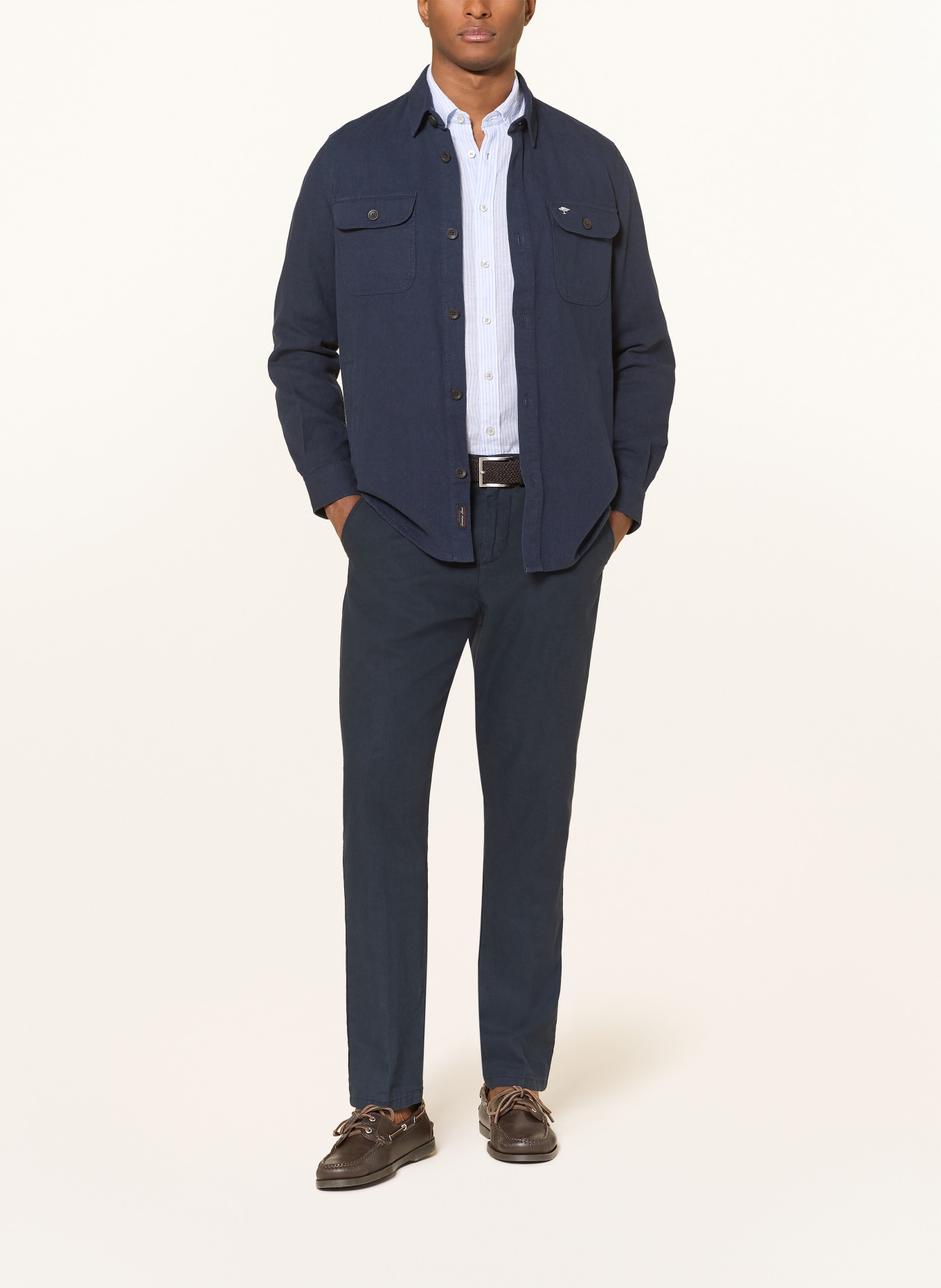 FYNCH-HATTON Overshirt mit Leinen: DUNKELBLAU