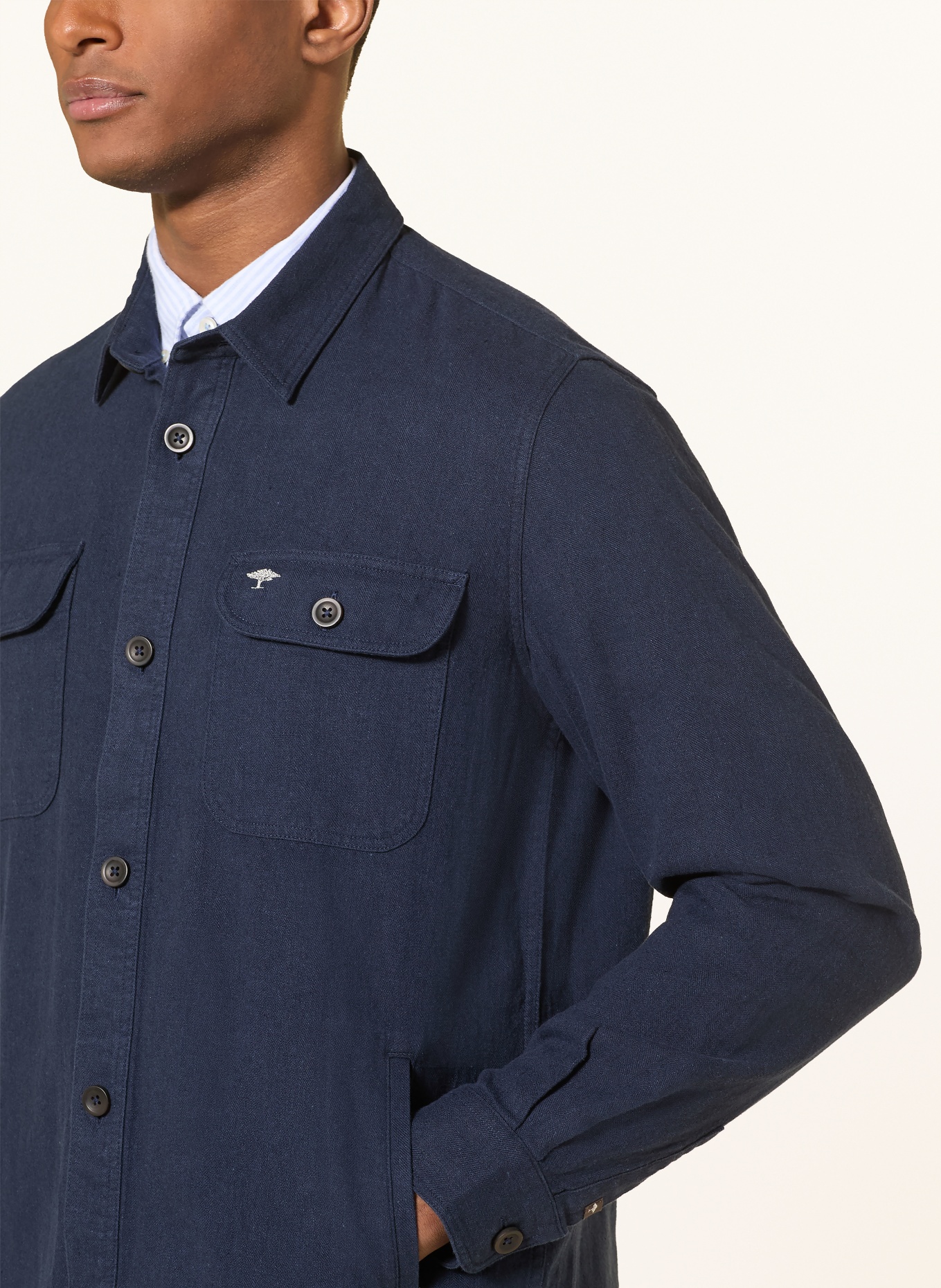 FYNCH-HATTON Overshirt mit Leinen: DUNKELBLAU