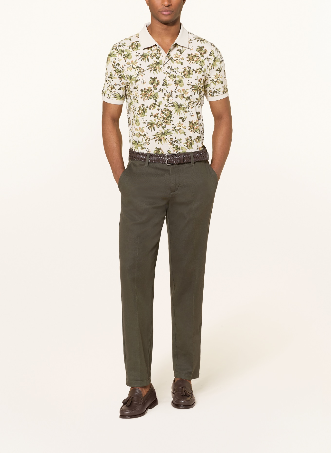 FYNCH-HATTON Piqué-Poloshirt: CREME / HELLGRAU / GRÜN