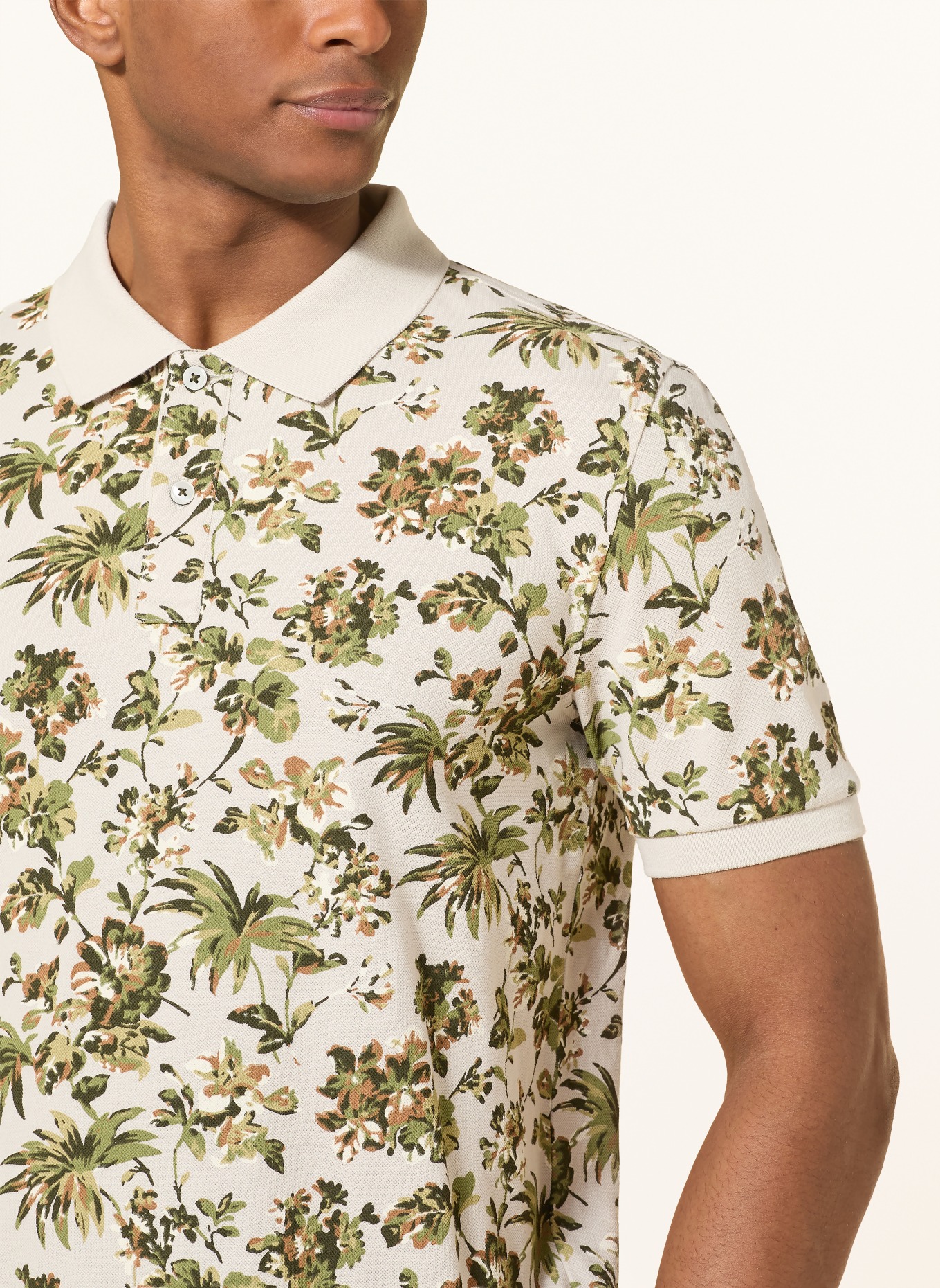 FYNCH-HATTON Piqué-Poloshirt: CREME / HELLGRAU / GRÜN