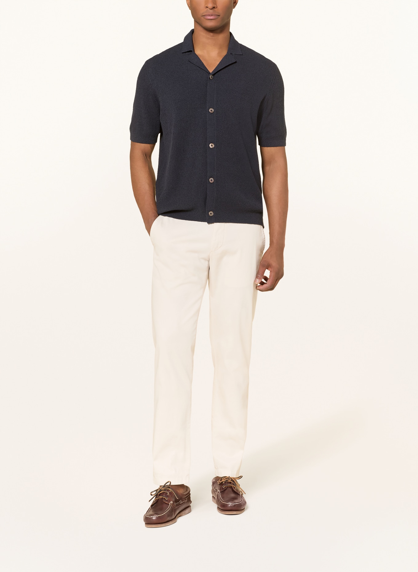 FYNCH-HATTON Stick-Poloshirt: DUNKELBLAU