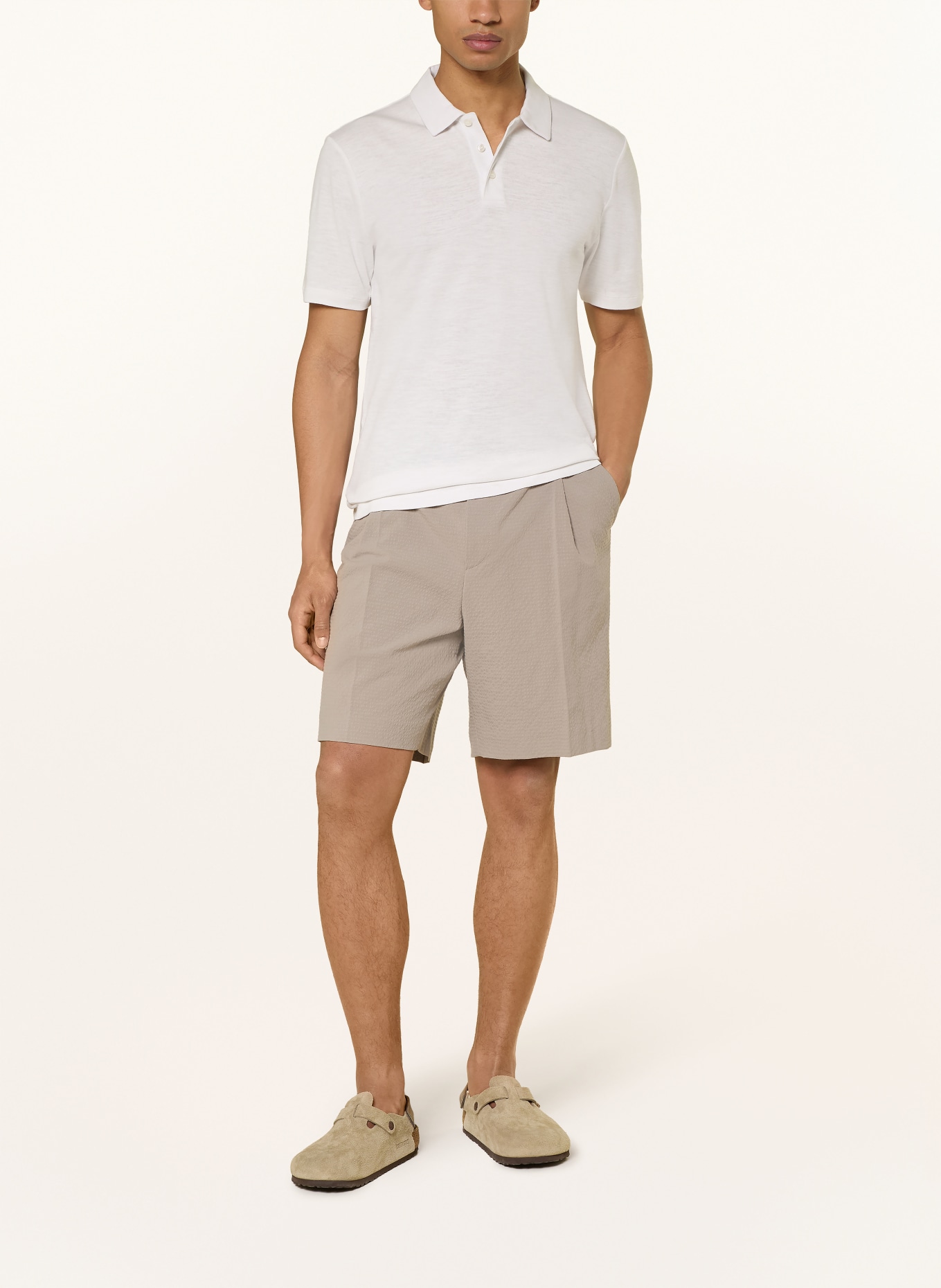 HUGO Jersey-Poloshirt DULINEN Slim Fit mit Leinen: CREME