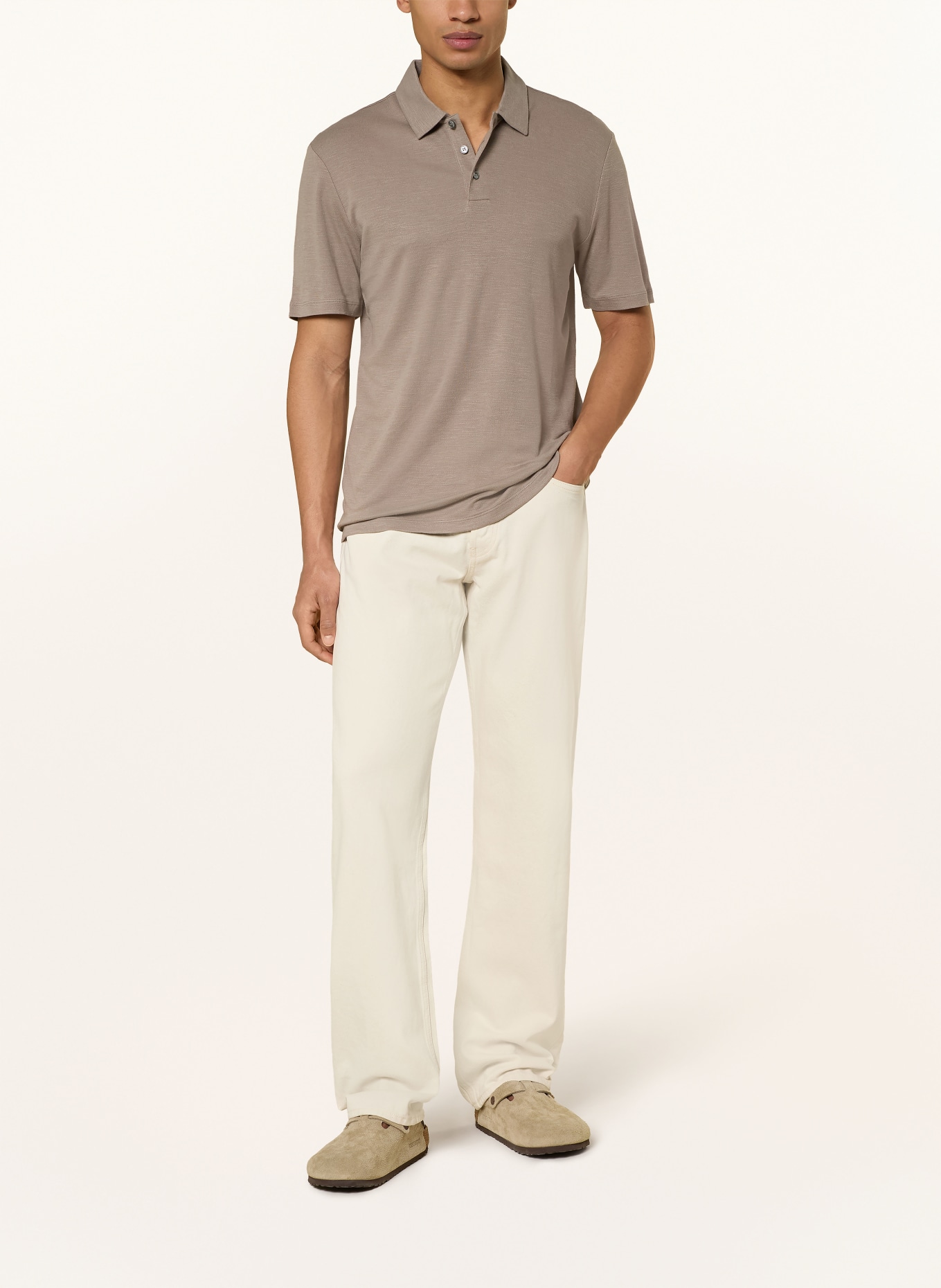 HUGO Jersey-Poloshirt DULINEN Slim Fit mit Leinen: TAUPE