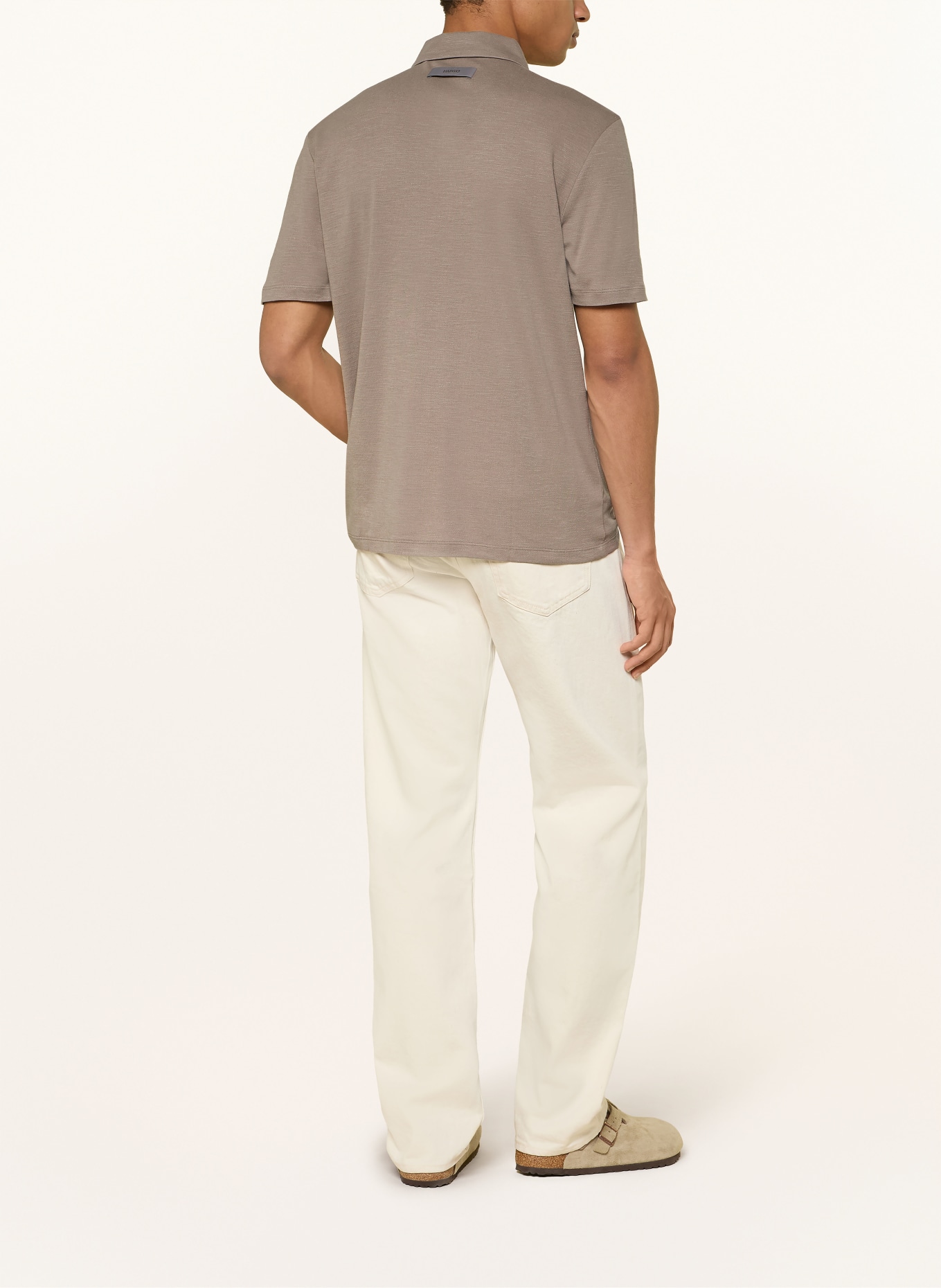 HUGO Jersey-Poloshirt DULINEN Slim Fit mit Leinen: TAUPE