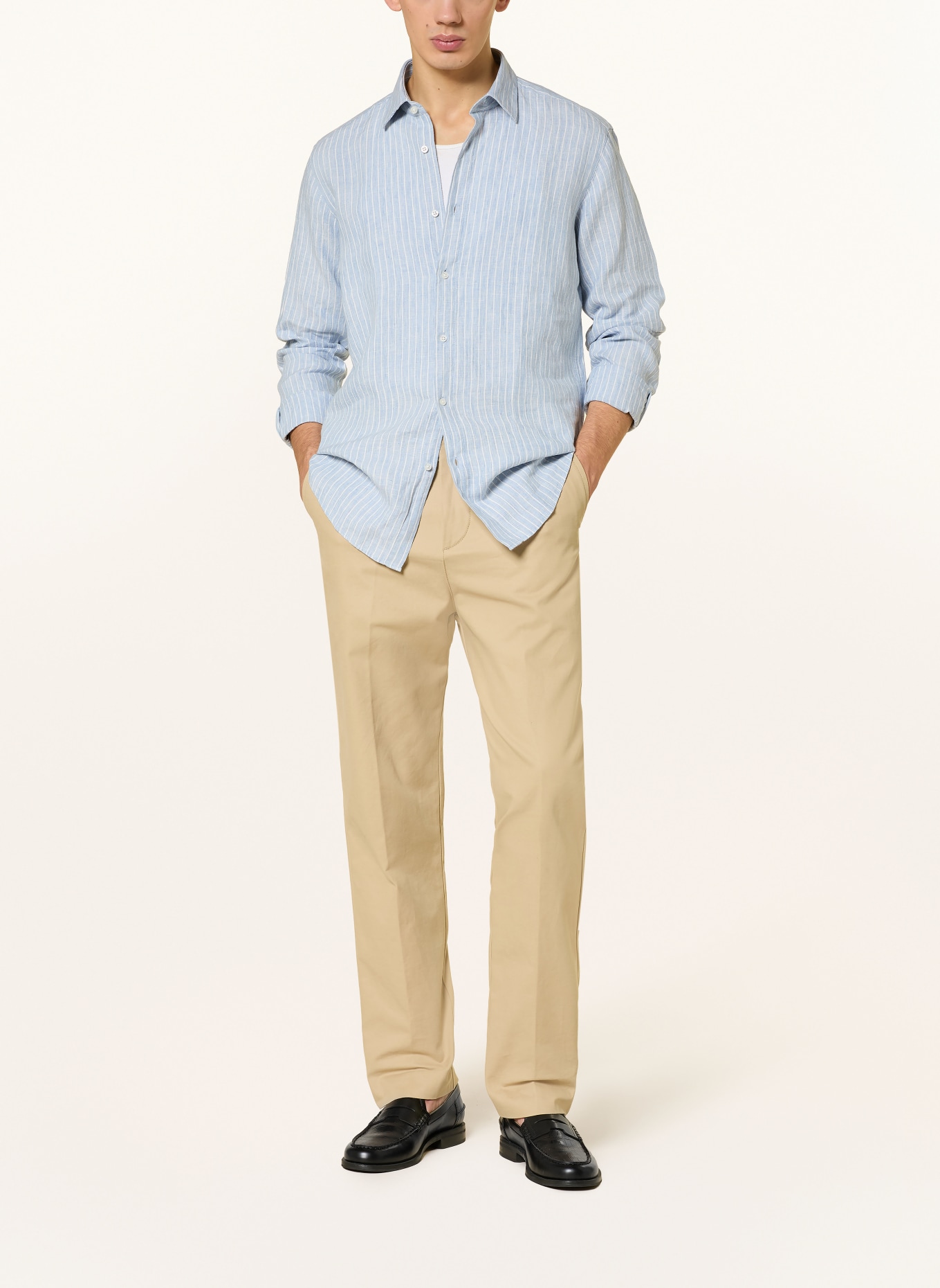 HUGO Leinenhemd VALERIO Modern Fit: HELLBLAU / WEISS