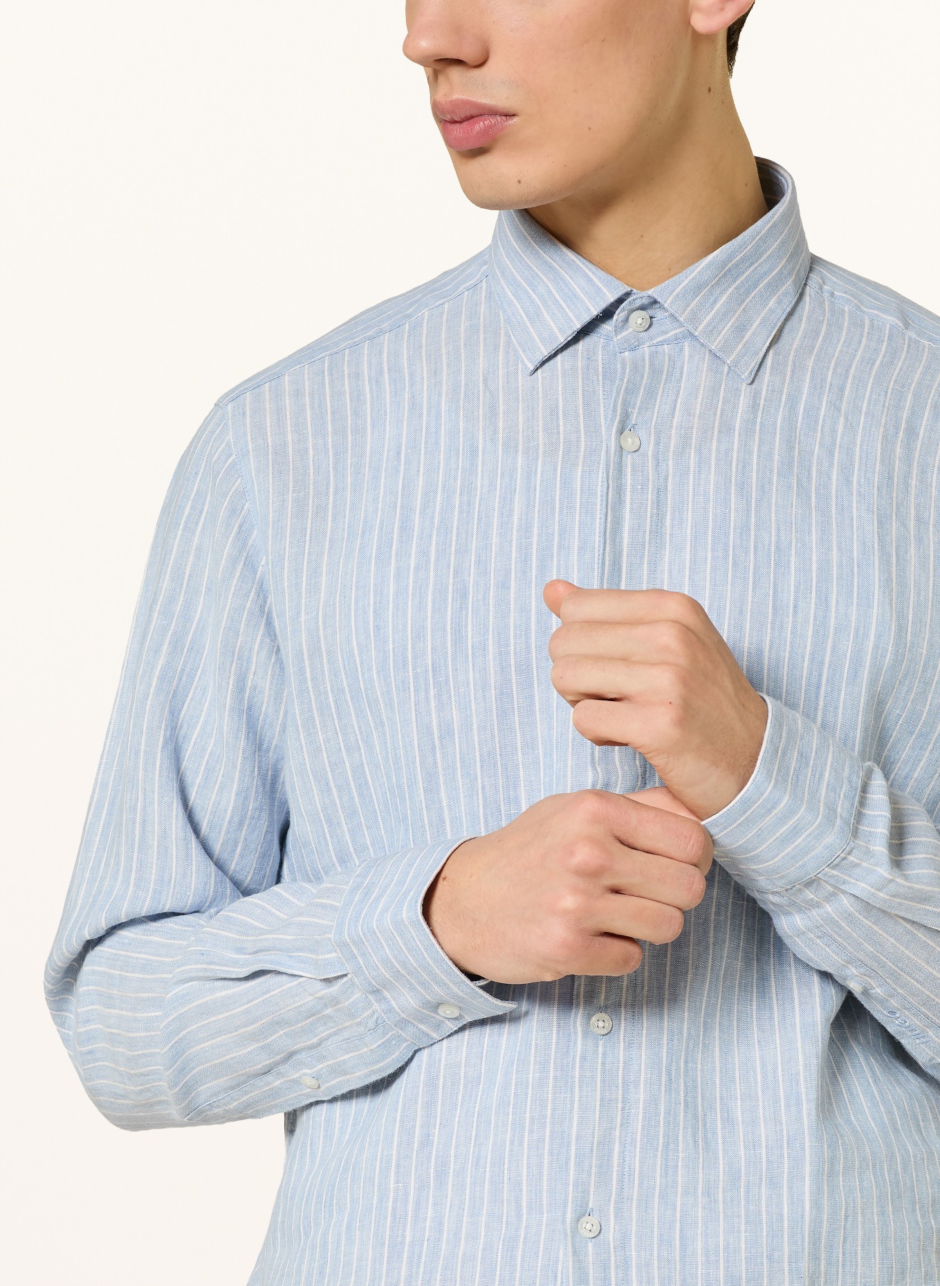 HUGO Leinenhemd VALERIO Modern Fit: HELLBLAU / WEISS