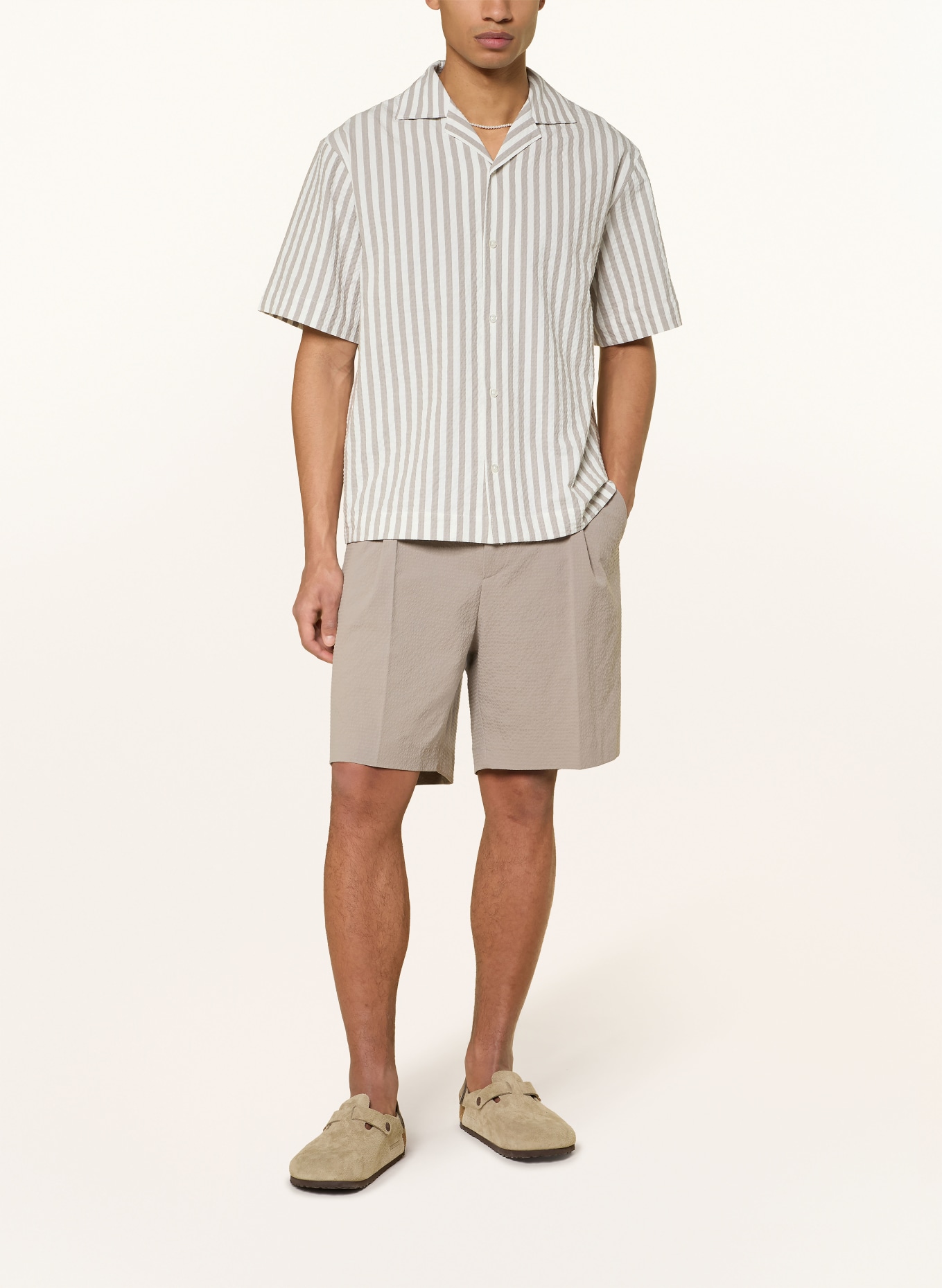 HUGO Koszula wypoczynkowa ESPINO Comfort Fit: SZAROBRĄZOWY / ECRU