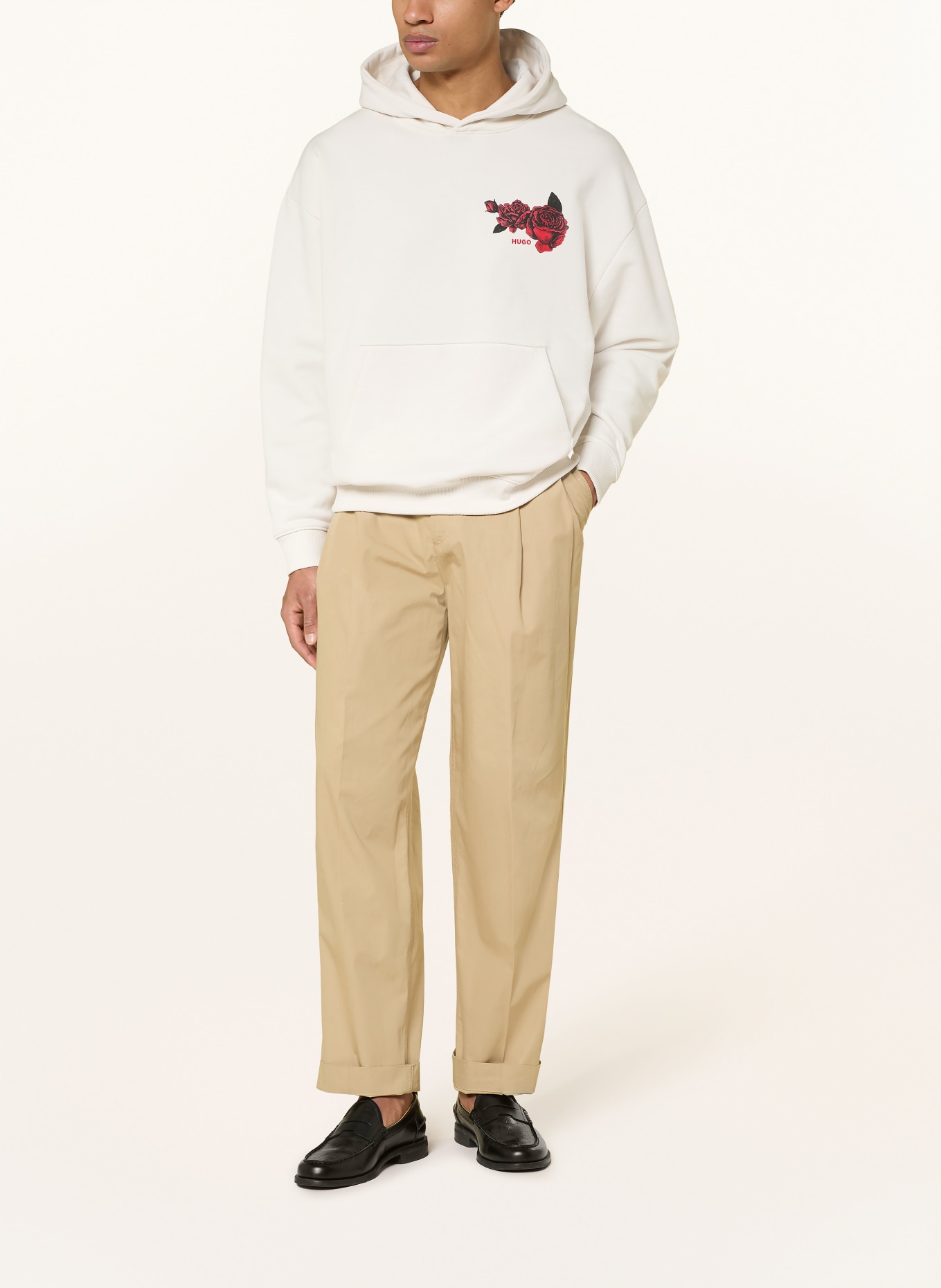 HUGO Oversized-Hoodie DAGETHOOD: CREME / ROT / SCHWARZ