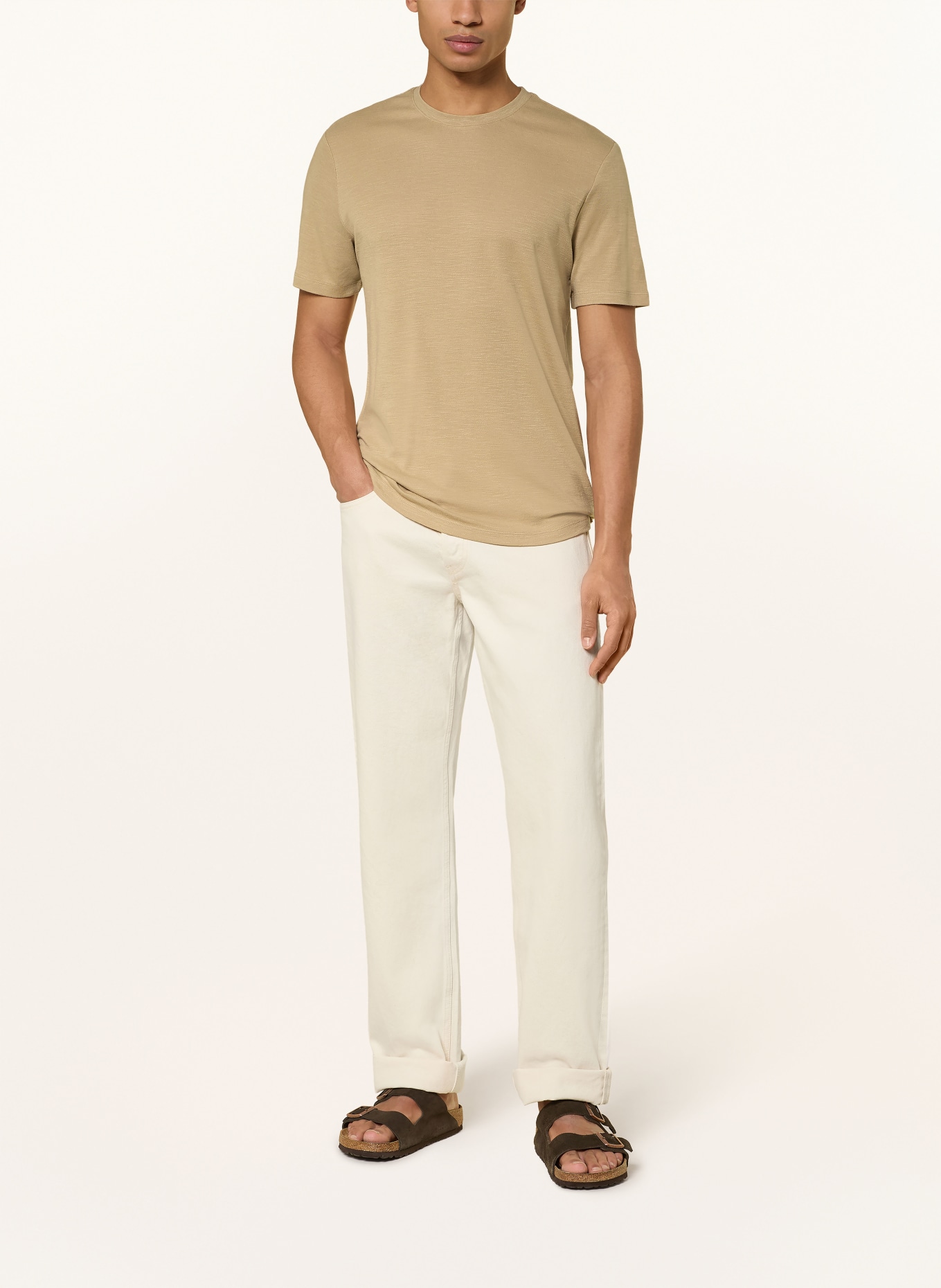 HUGO T-Shirt DULEROSTEE mit Leinen: CAMEL