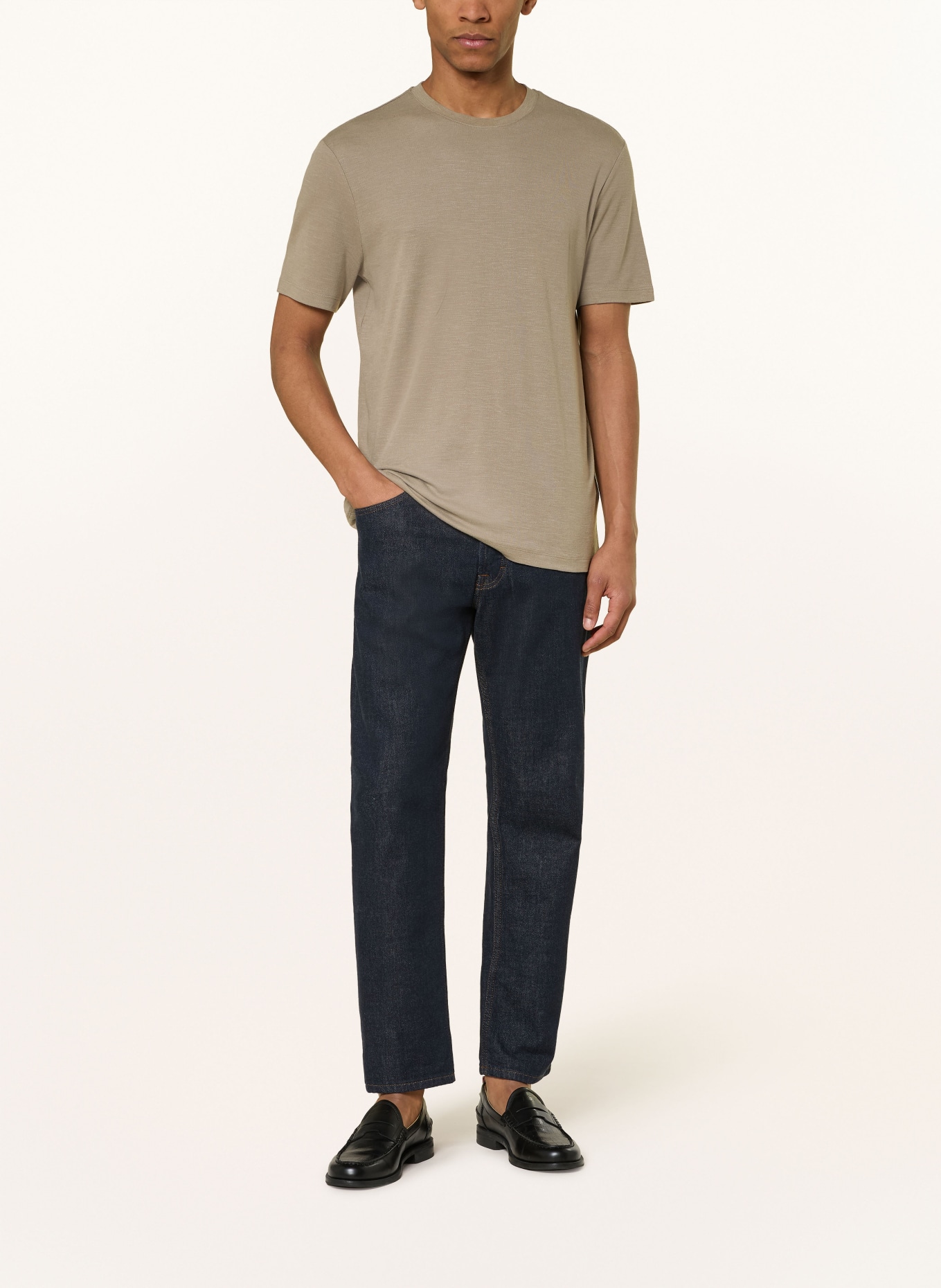 HUGO T-shirt DULEROSTEE met linnen: TAUPE