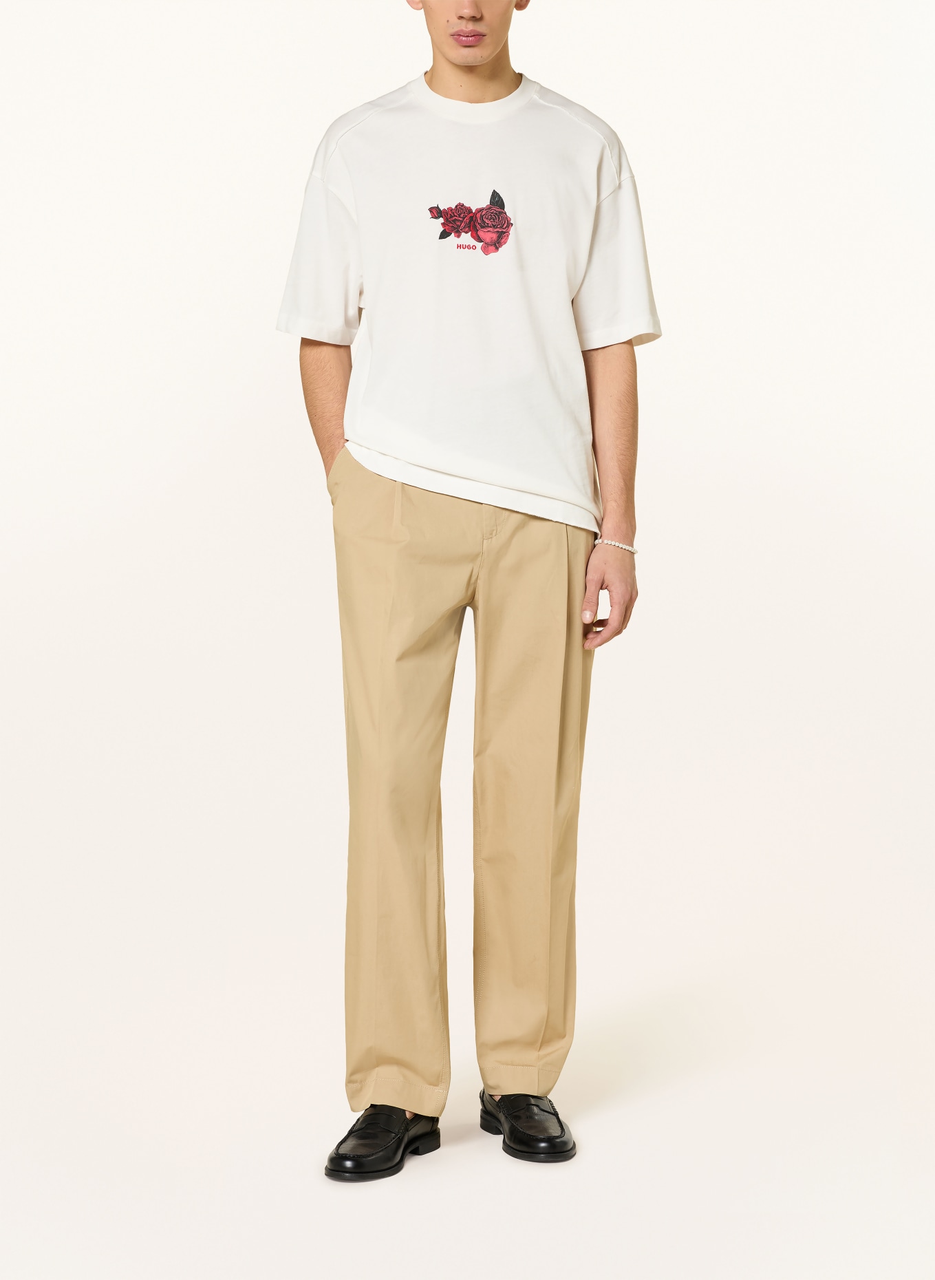 HUGO Oversized-Shirt DOMANS: ECRU / DUNKELROT / SCHWARZ