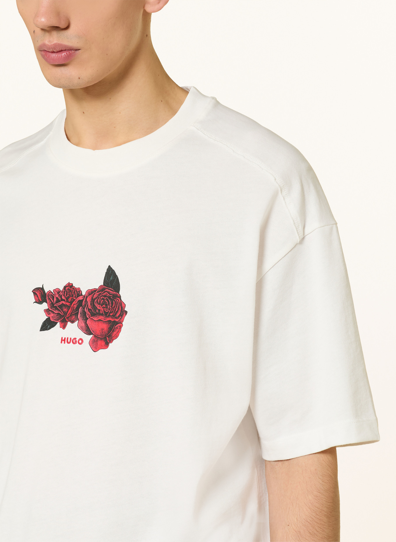 HUGO Oversized-Shirt DOMANS: ECRU / DUNKELROT / SCHWARZ