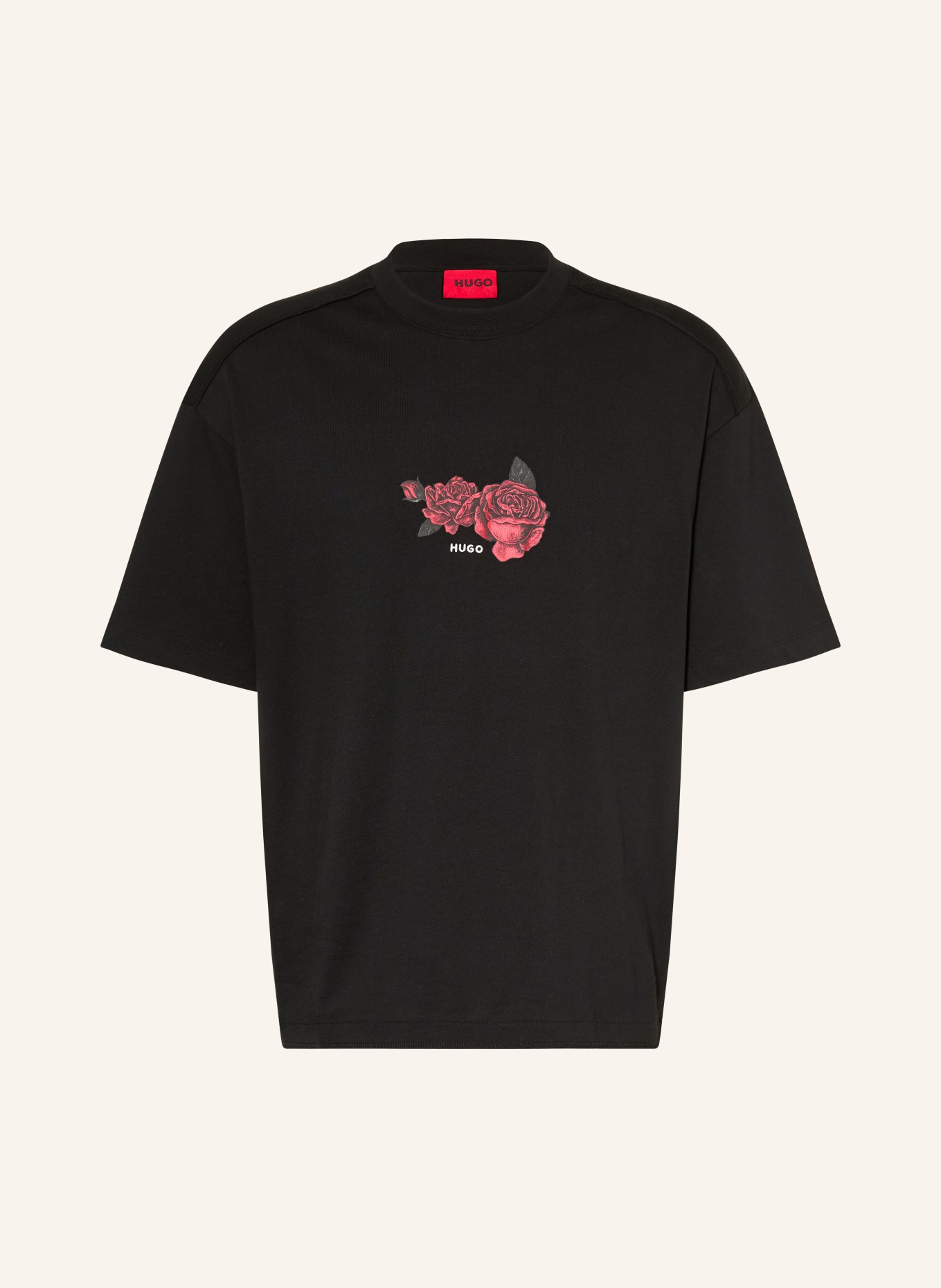 HUGO Oversized-Shirt DOMANS: SCHWARZ / ROT / WEISS