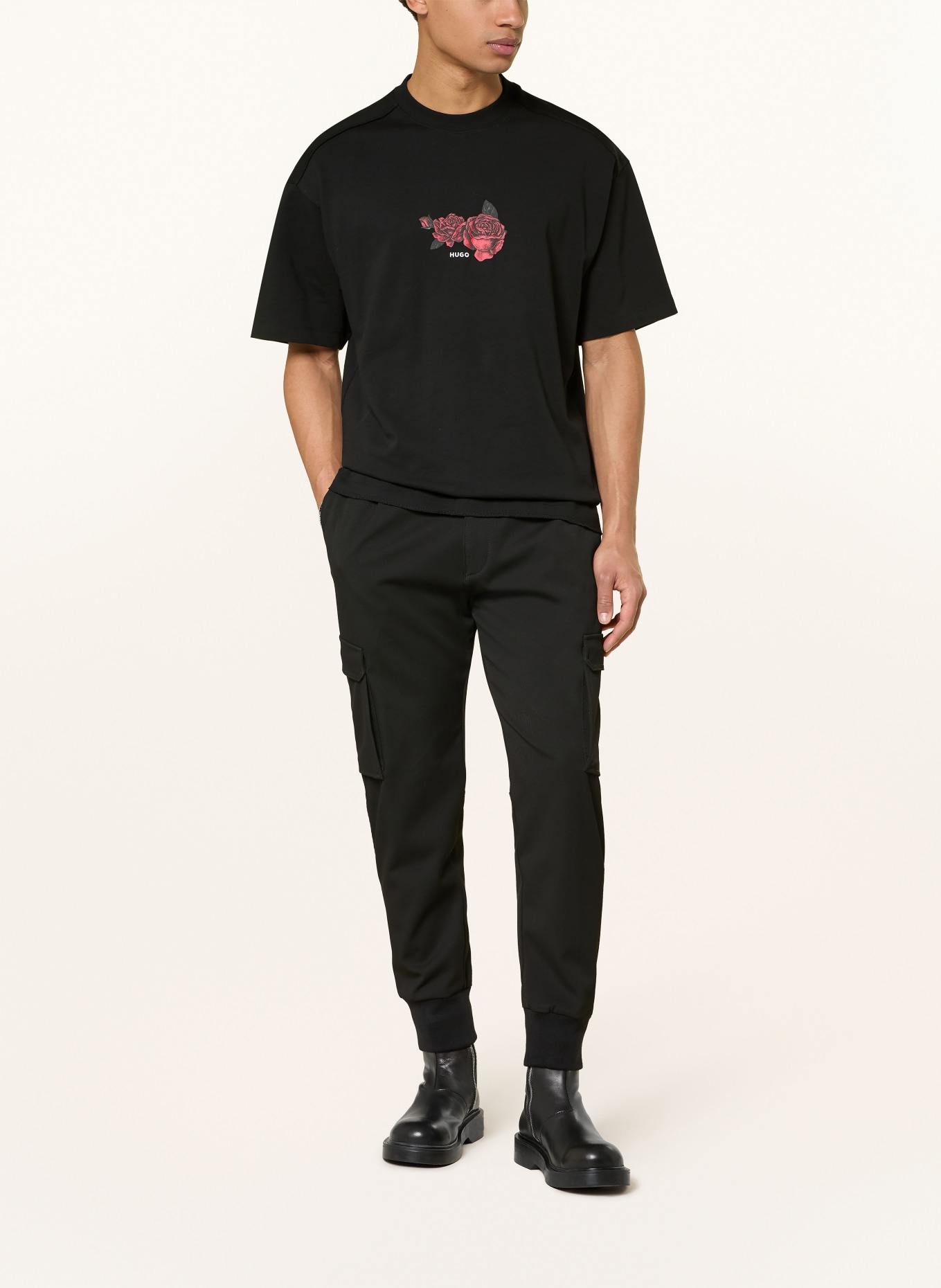 HUGO Oversized-Shirt DOMANS: SCHWARZ / ROT / WEISS