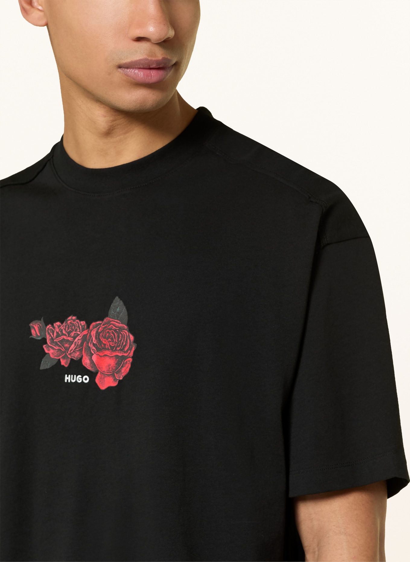 HUGO Oversized-Shirt DOMANS: SCHWARZ / ROT / WEISS