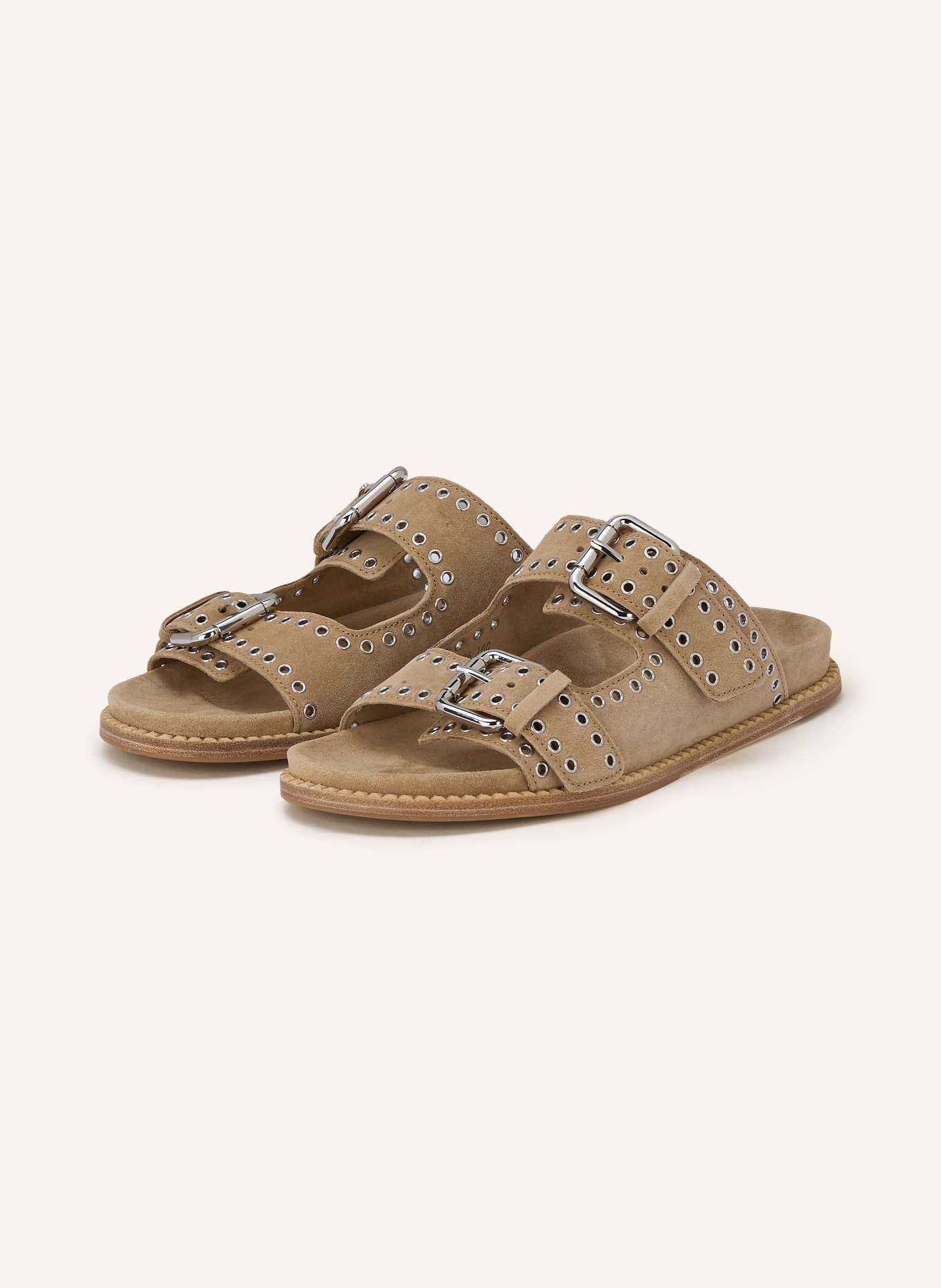 KENNEL & SCHMENGER MIMI mules with studs: TAUPE / SILVER