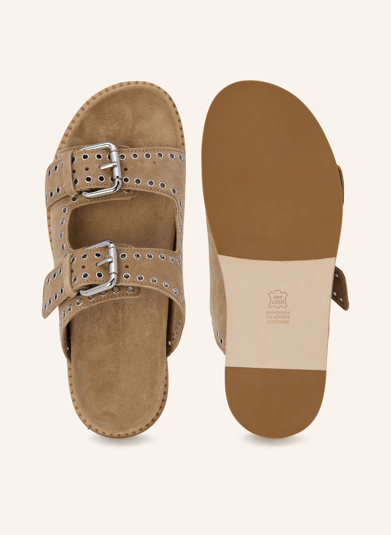 KENNEL & SCHMENGER MIMI mules with studs: TAUPE / SILVER