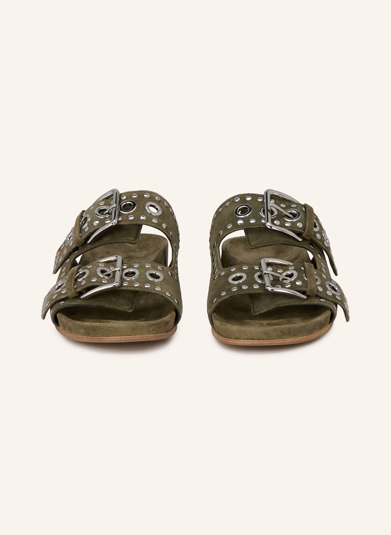 KENNEL & SCHMENGER Pantofle LOVE s cvočky: OLIVOVÁ / STŘÍBRNÁ