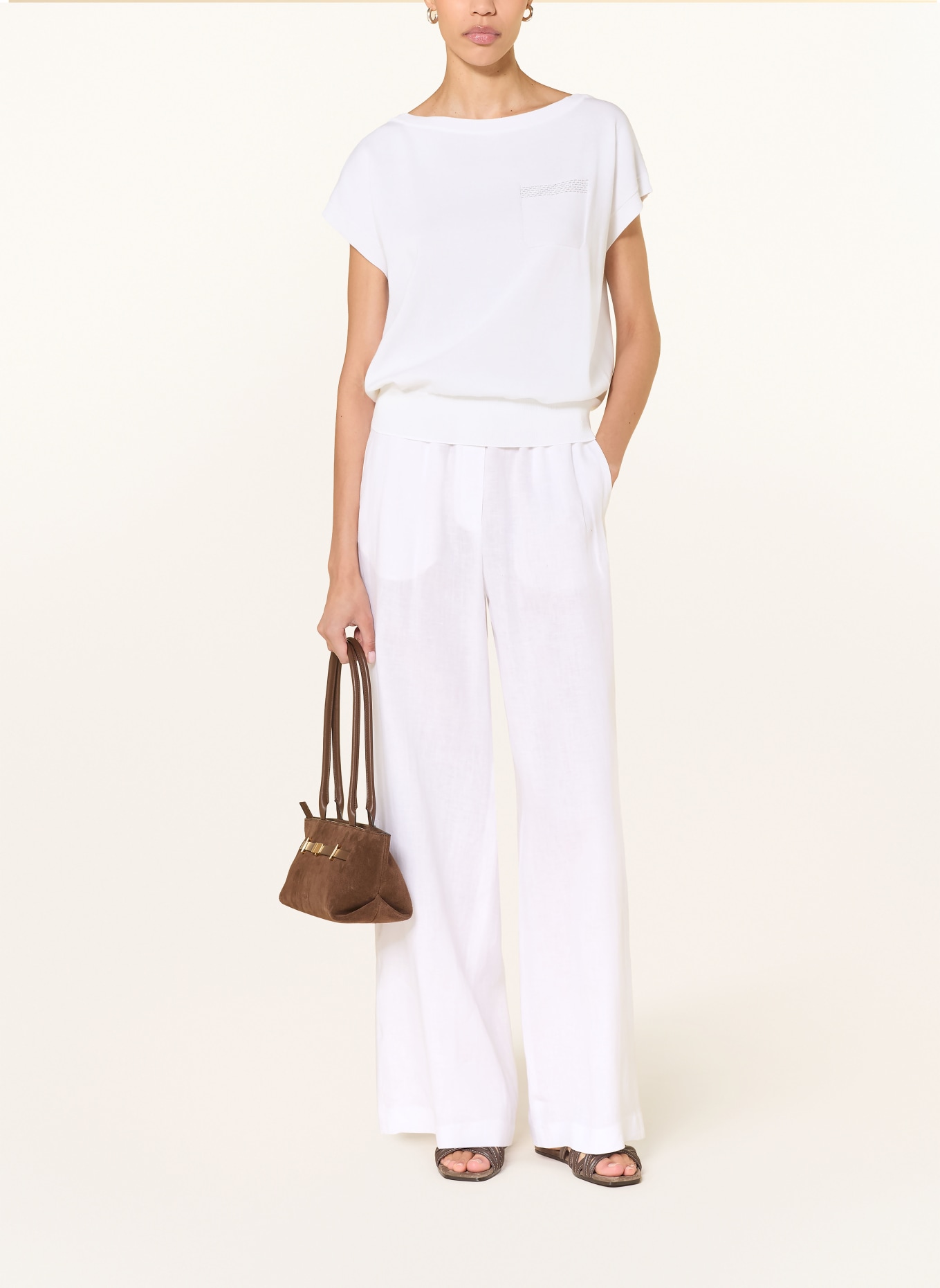 PESERICO Linnen broek met wijde pijpen: WIT