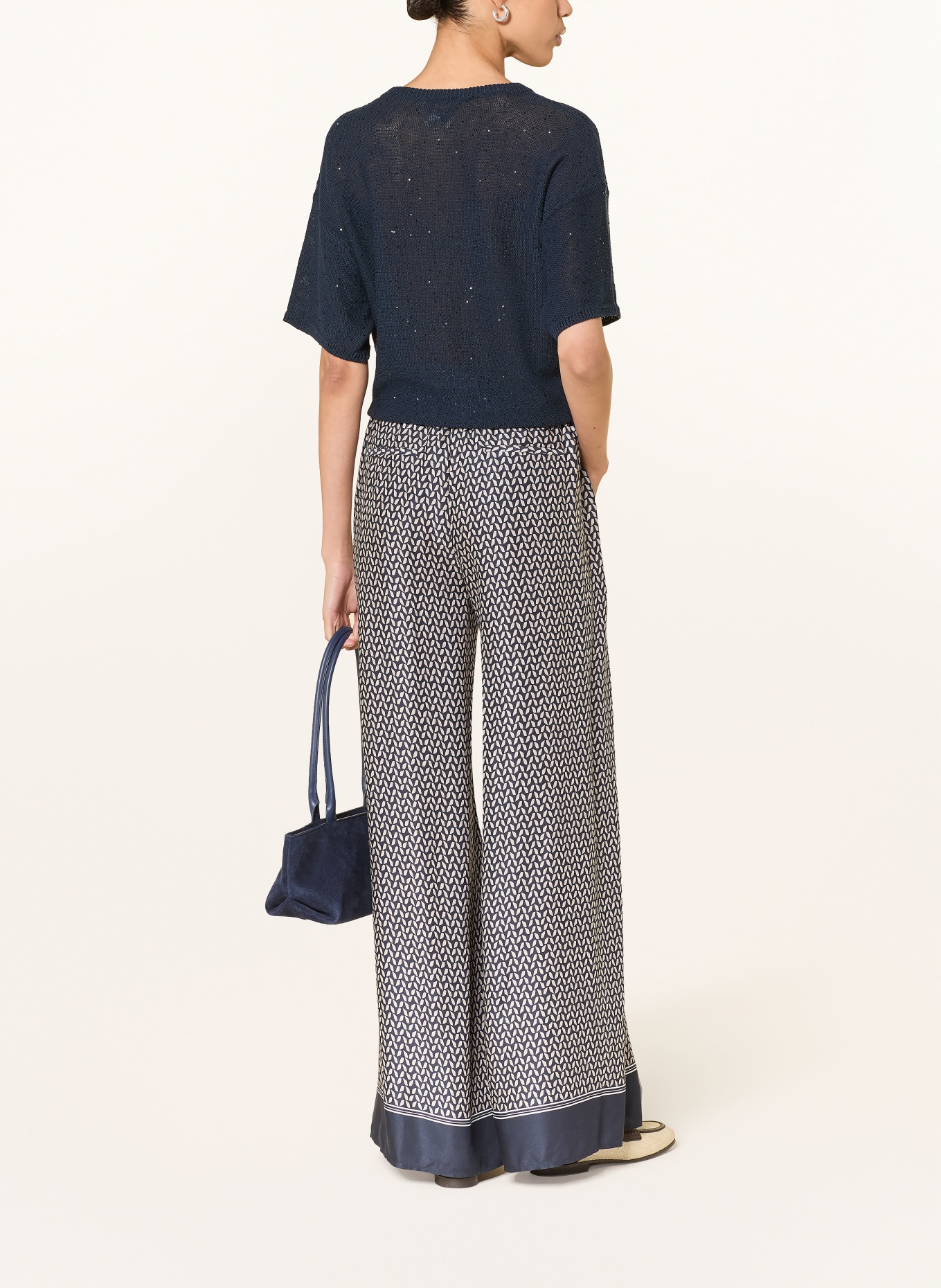 PESERICO kalhoty Marlene: TMAVĚ MODRÁ / BÉŽOVÁ / KRÉMOVÁ