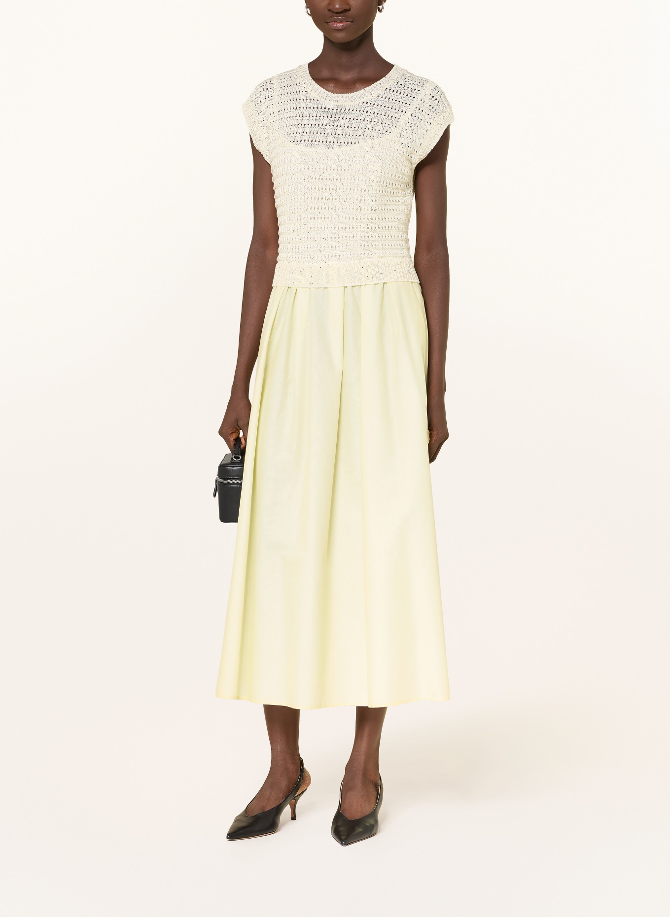 PESERICO Kleid im Materialmix mit Pailletten: HELLGELB