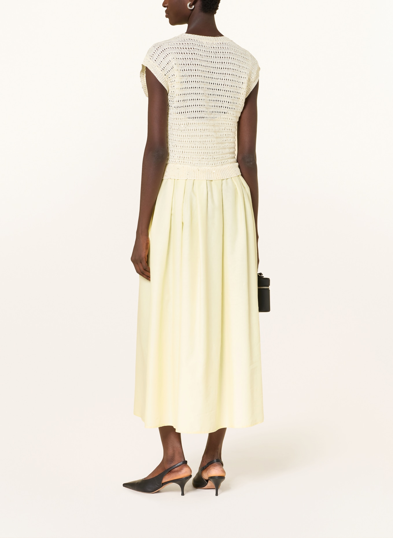 PESERICO Kleid im Materialmix mit Pailletten: HELLGELB