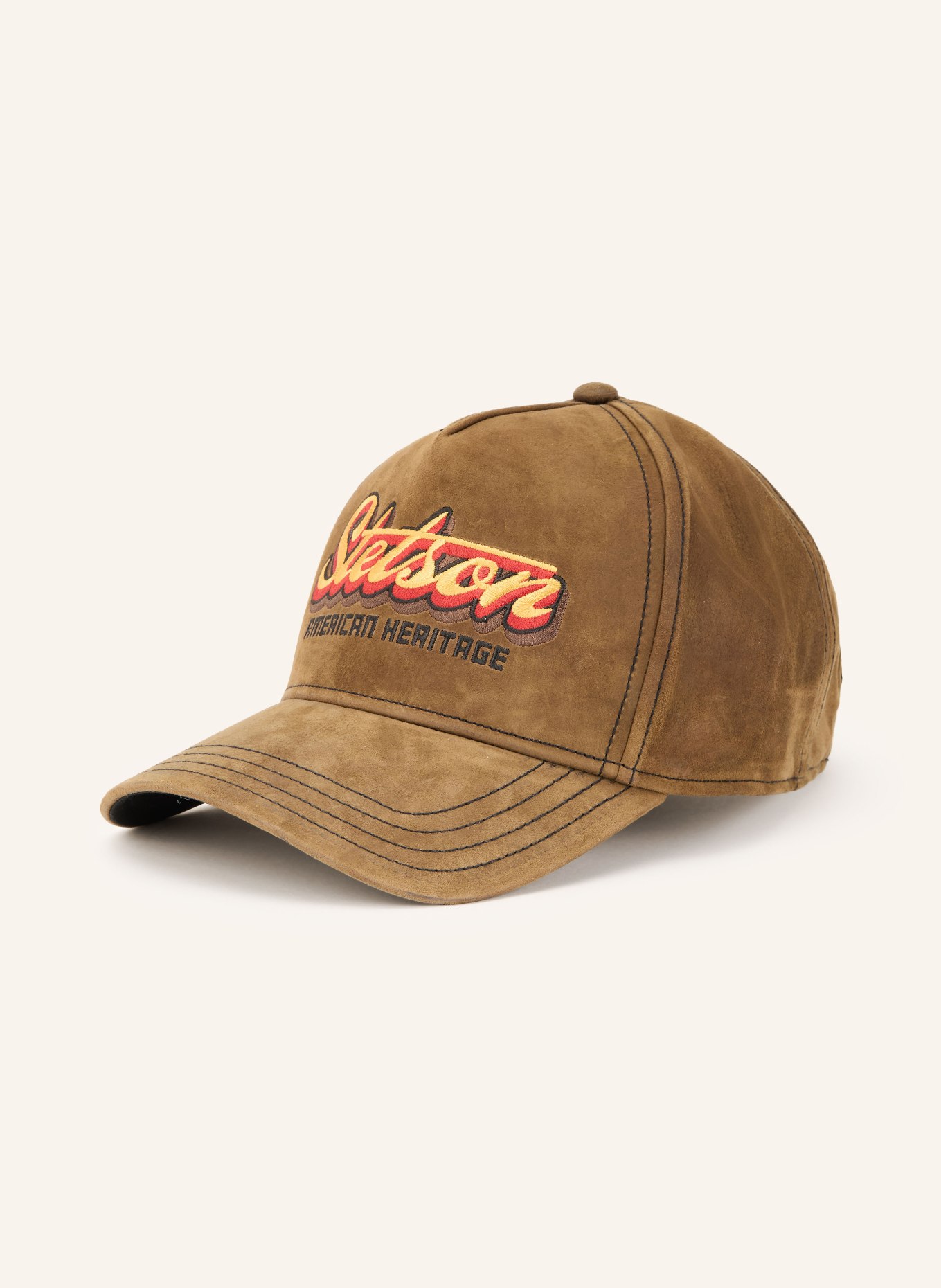 STETSON leather cap: KHAKI / RED / YELLOW
