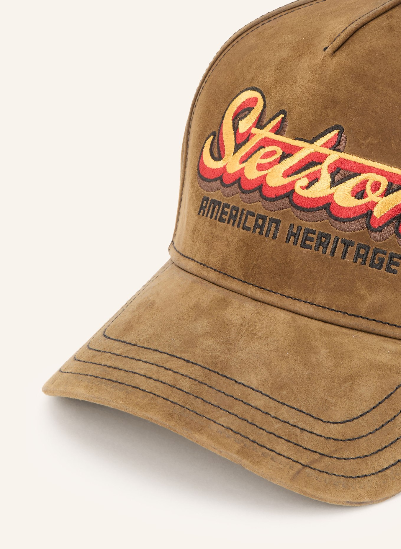 STETSON leather cap: KHAKI / RED / YELLOW