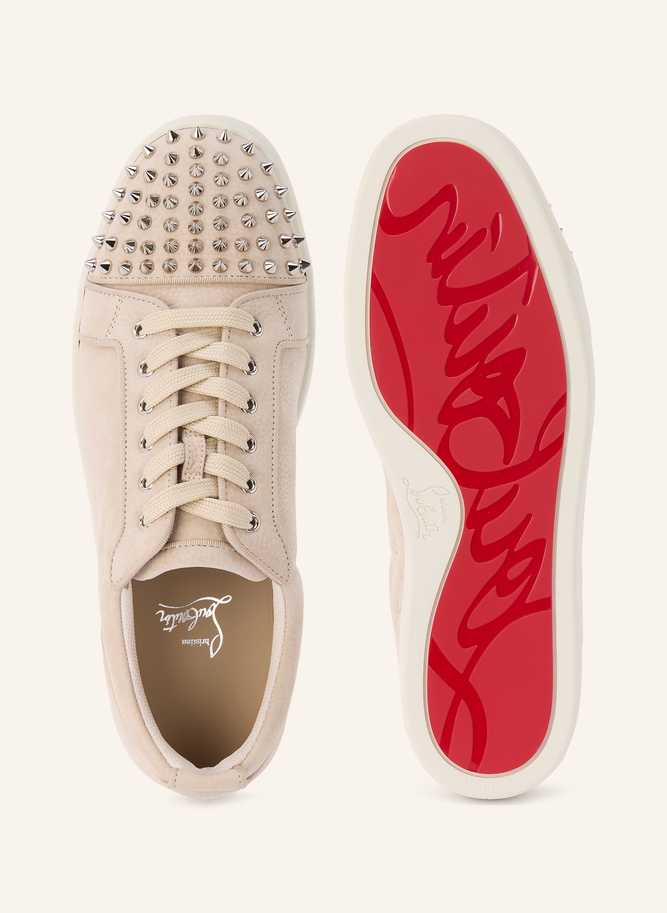 Christian Louboutin Sneaker LOUIS JUNIOR mit Nieten: BEIGE / SILBER
