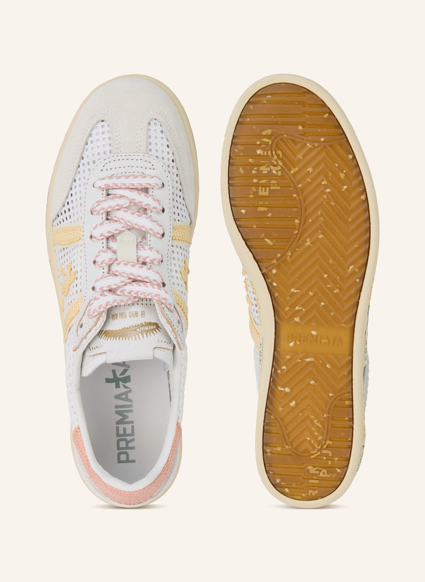 PREMIATA BONNIED sneakers: WHITE / SALMON / LIGHT YELLOW