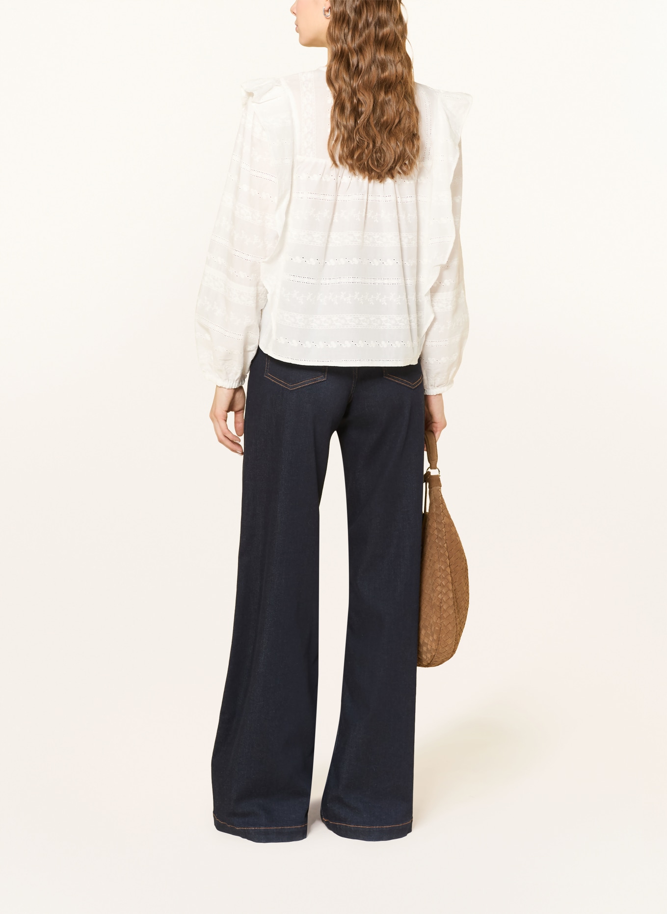 LANIUS Blůza s krajkou a volány: BÍLÁ