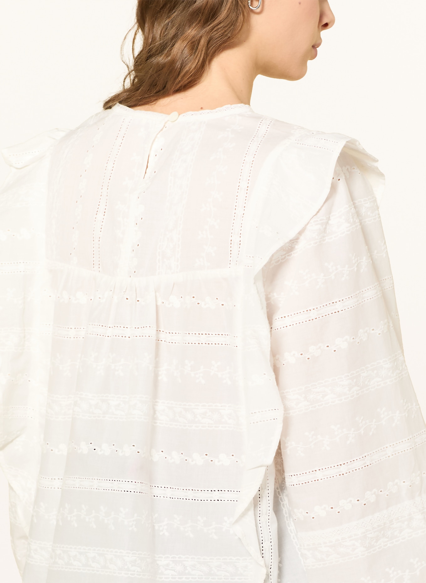 LANIUS Blůza s krajkou a volány: BÍLÁ