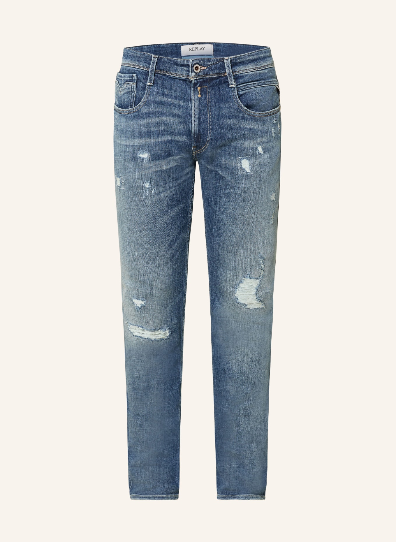 REPLAY Destroyed Jeans ANBASS Sllim Fit: 009 MEDIUM BLUE