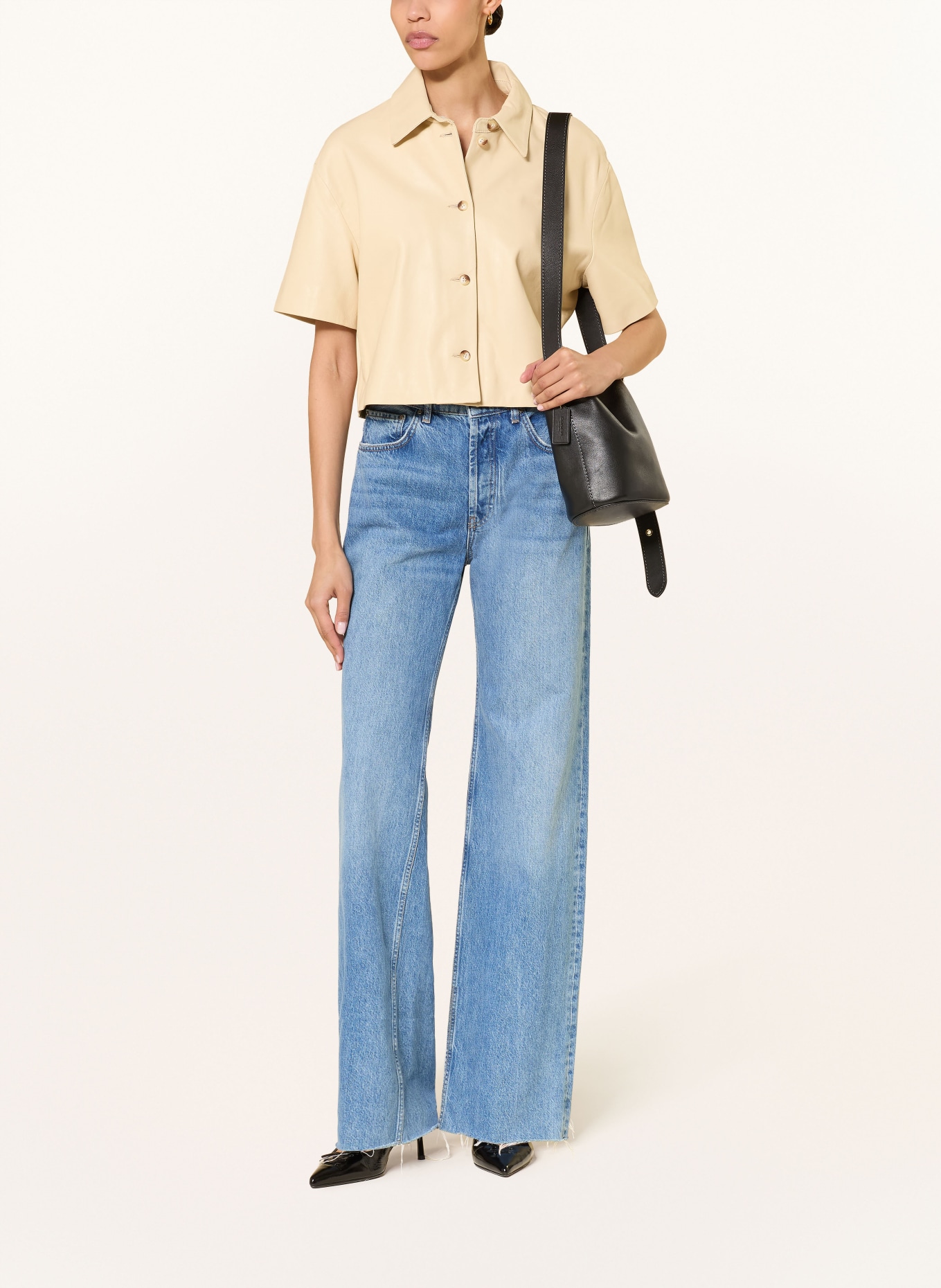 STUDIO AR Veste carrée EVELINE en cuir: CRÈME