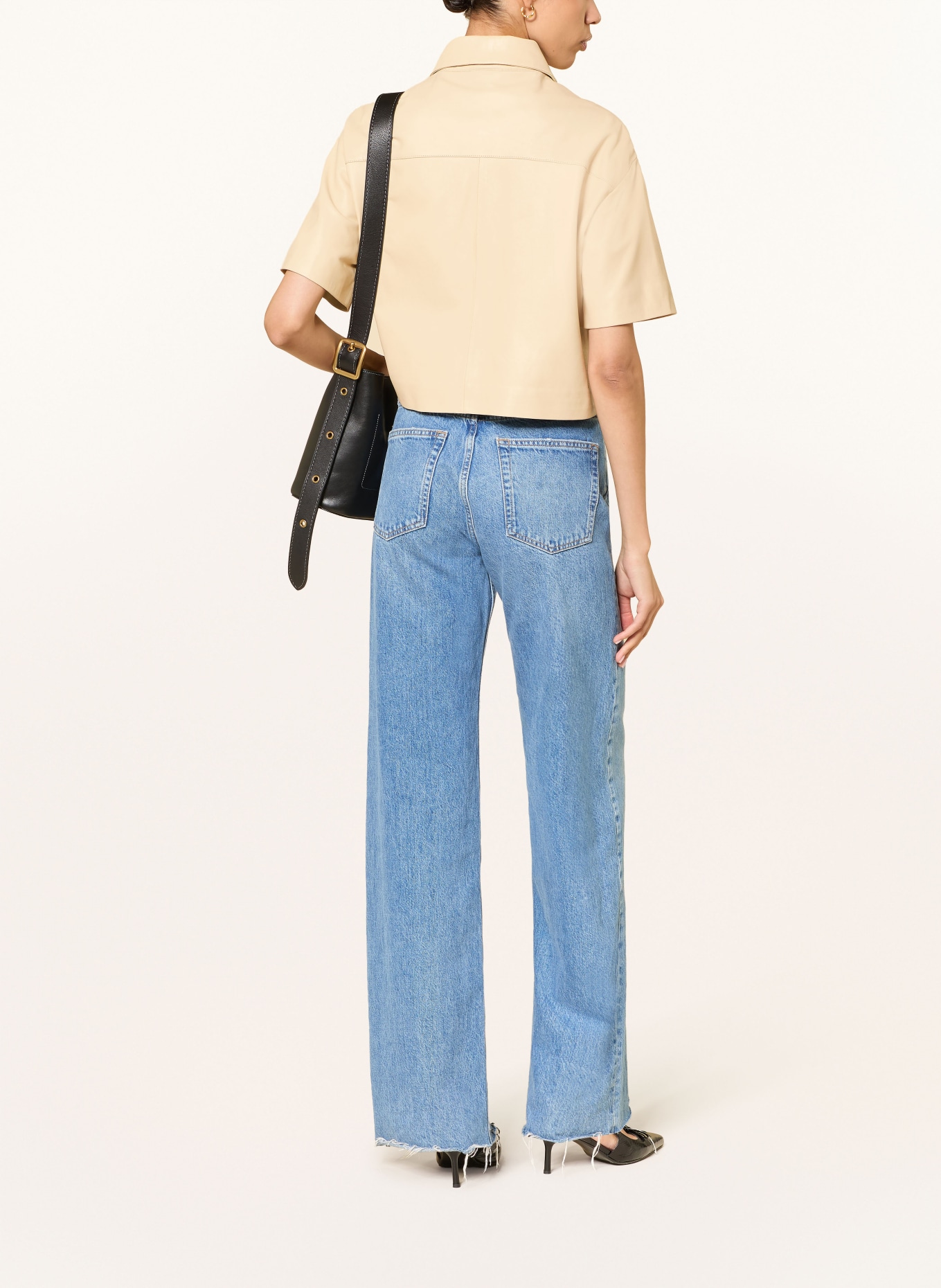 STUDIO AR Veste carrée EVELINE en cuir: CRÈME