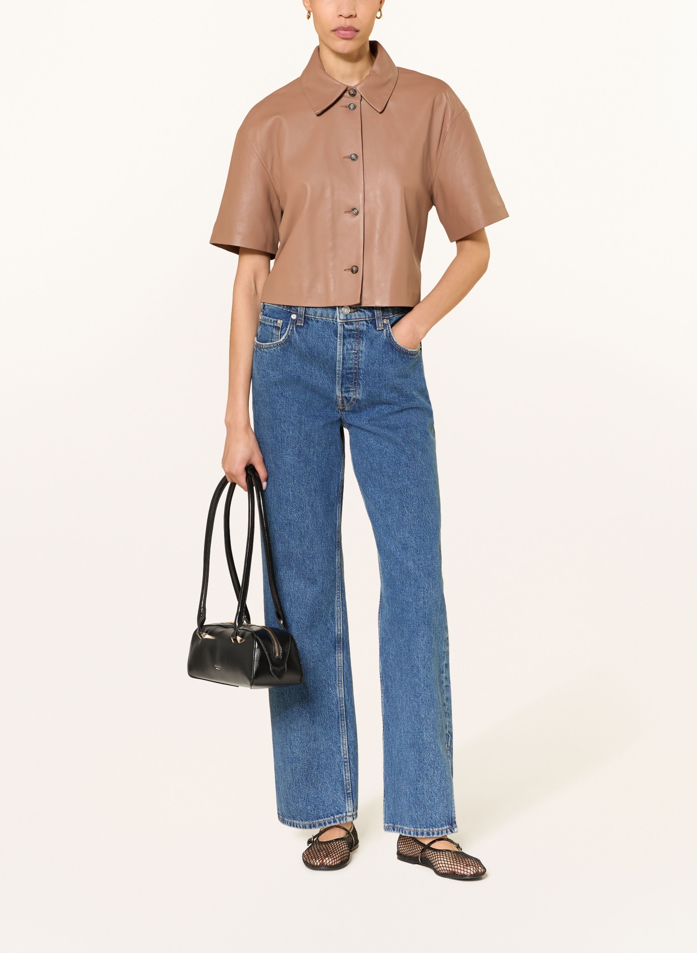 STUDIO AR EVELINE box jacket made of leather: COGNAC