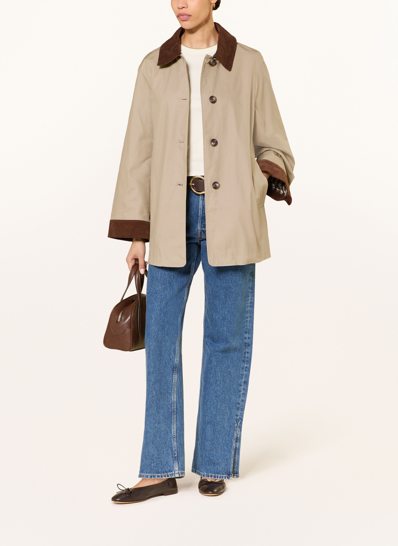 STUDIO AR Płaszcz FIORA: BEŻOWY / CIEMNOBRĄZOWY