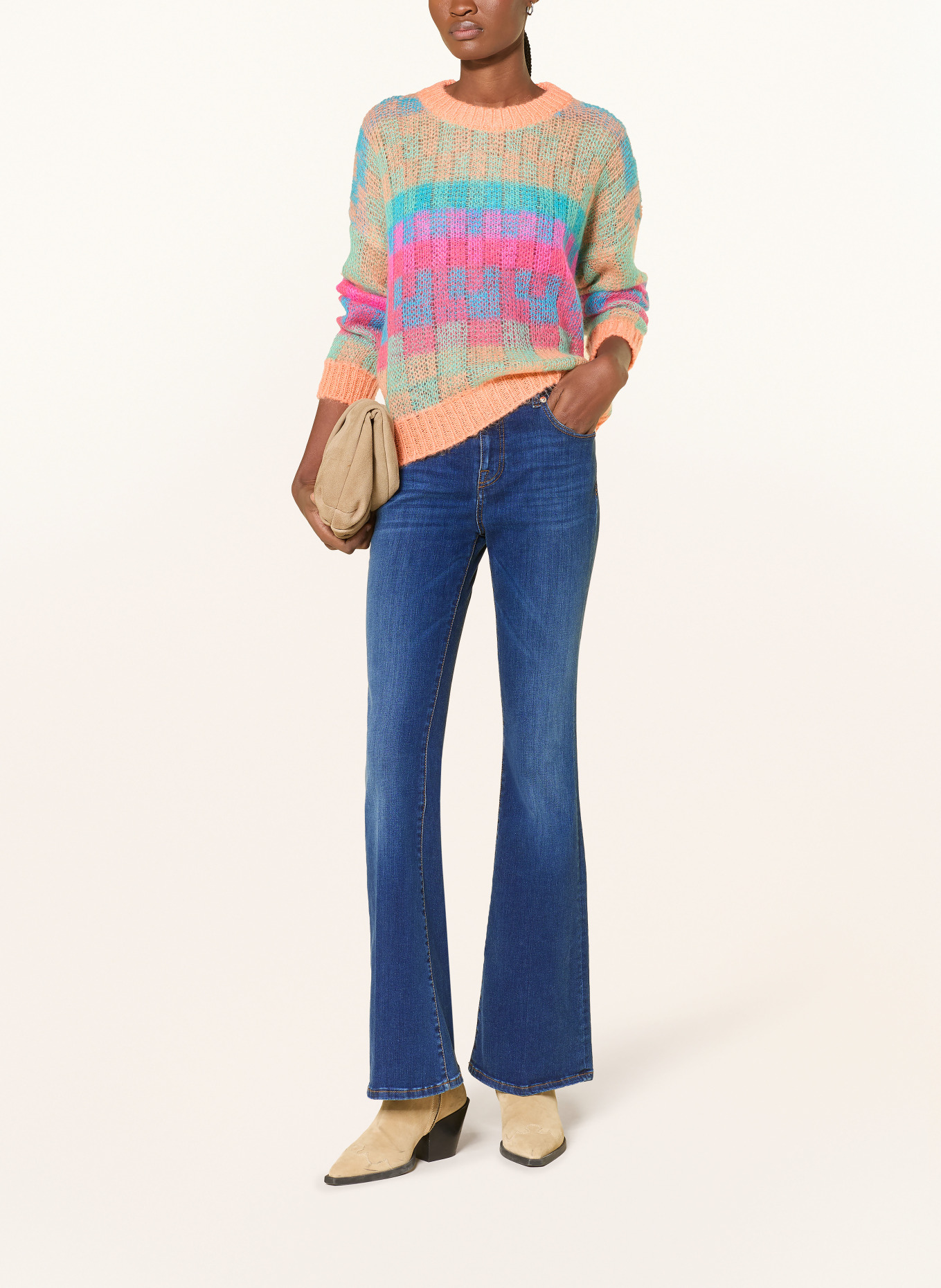 CARTOON Pullover mit Mohair: HELLGRÜN / PINK / ORANGE