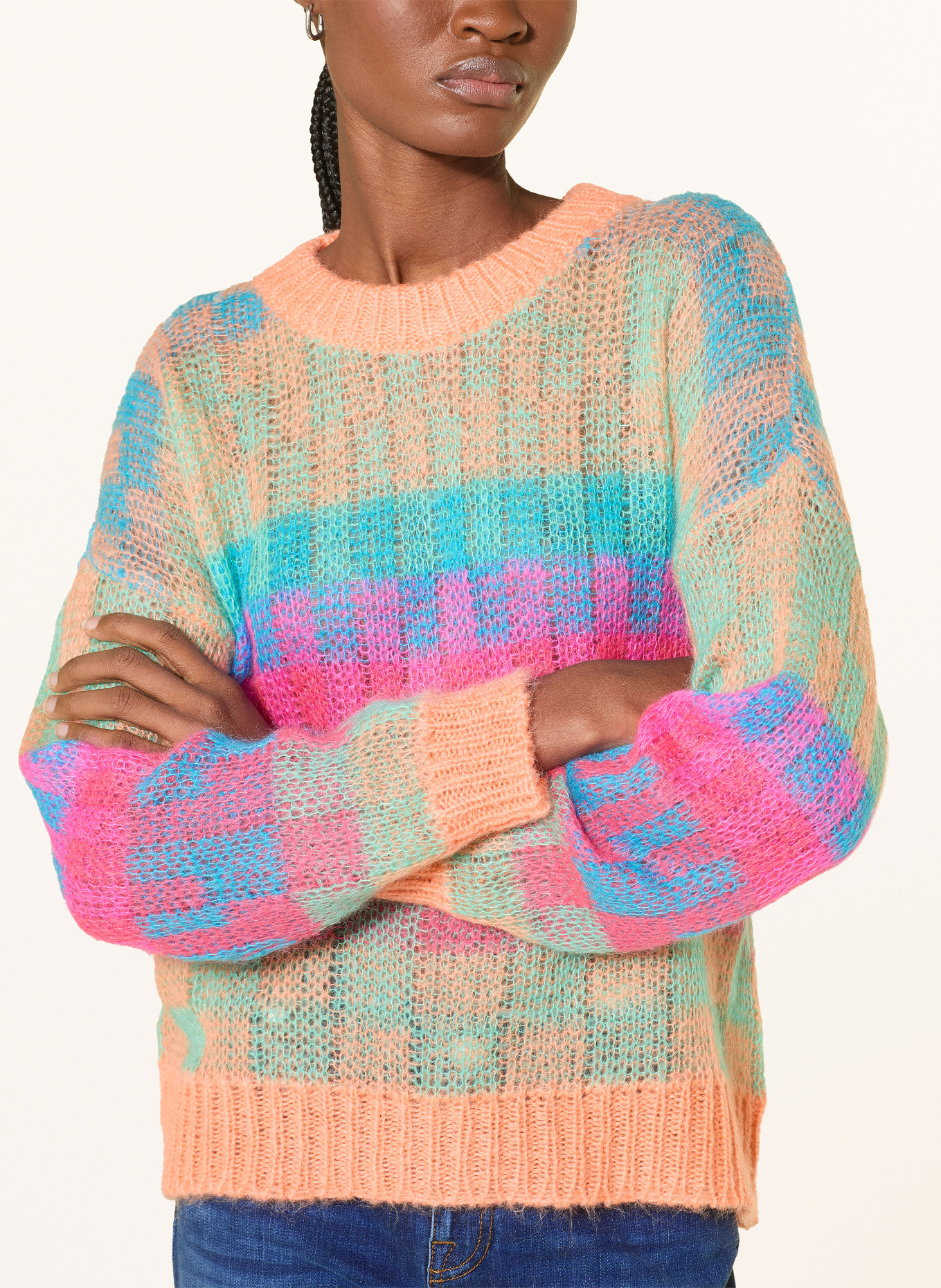 CARTOON Pullover mit Mohair: HELLGRÜN / PINK / ORANGE