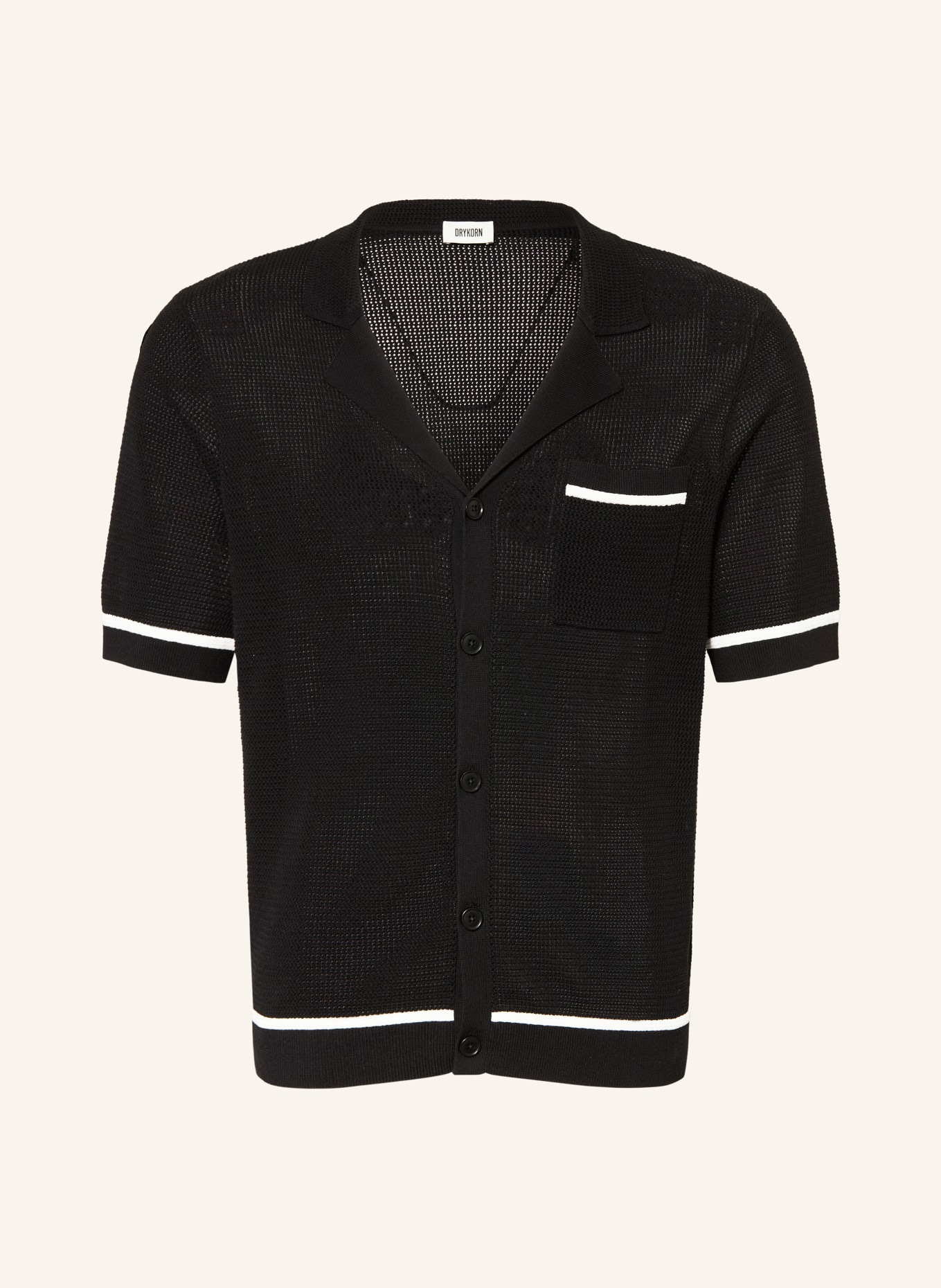 DRYKORN Strickhemd FLAVIRO Relaxed Fit: SCHWARZ / WEISS