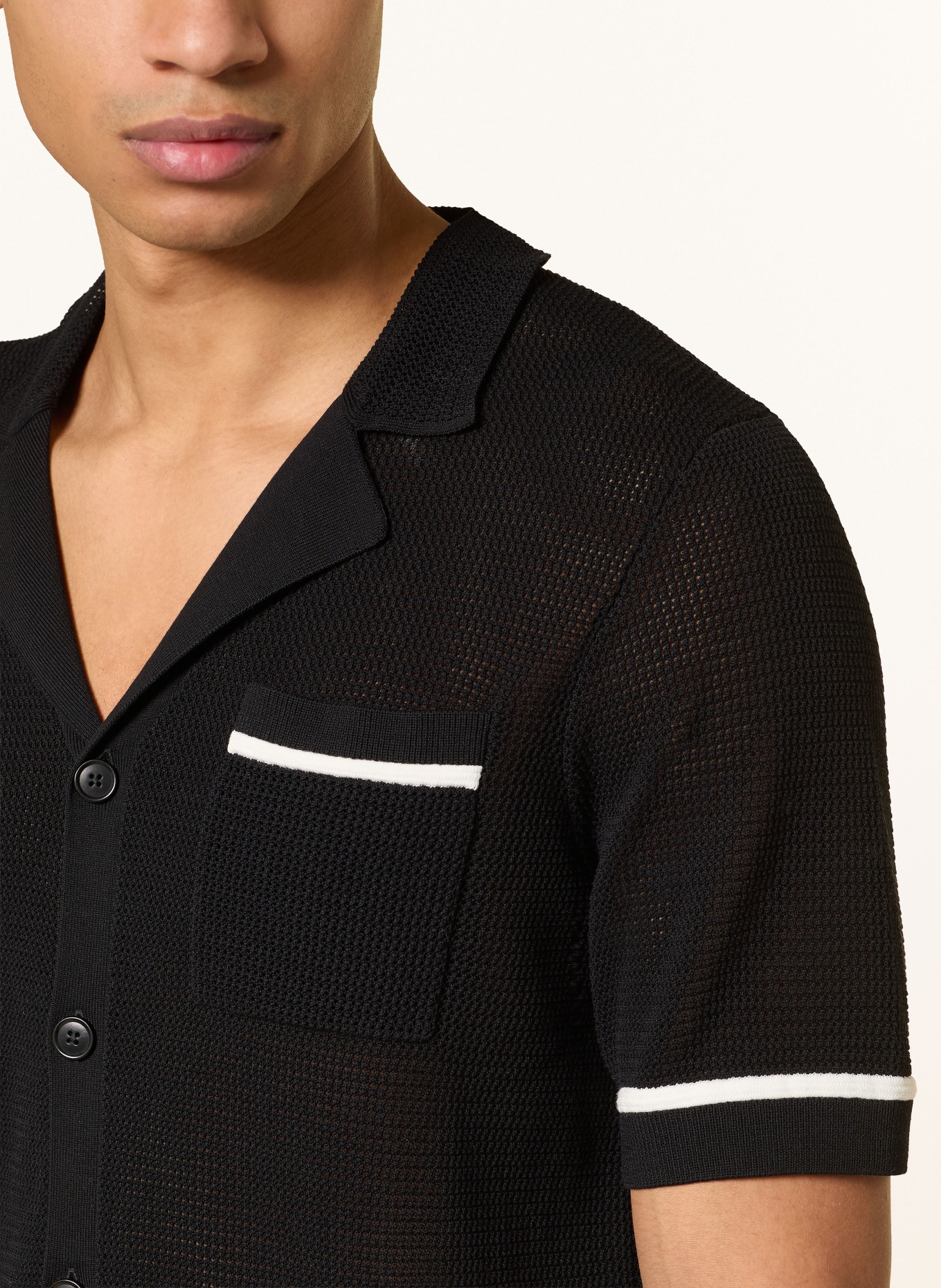 DRYKORN Strickhemd FLAVIRO Relaxed Fit: SCHWARZ / WEISS